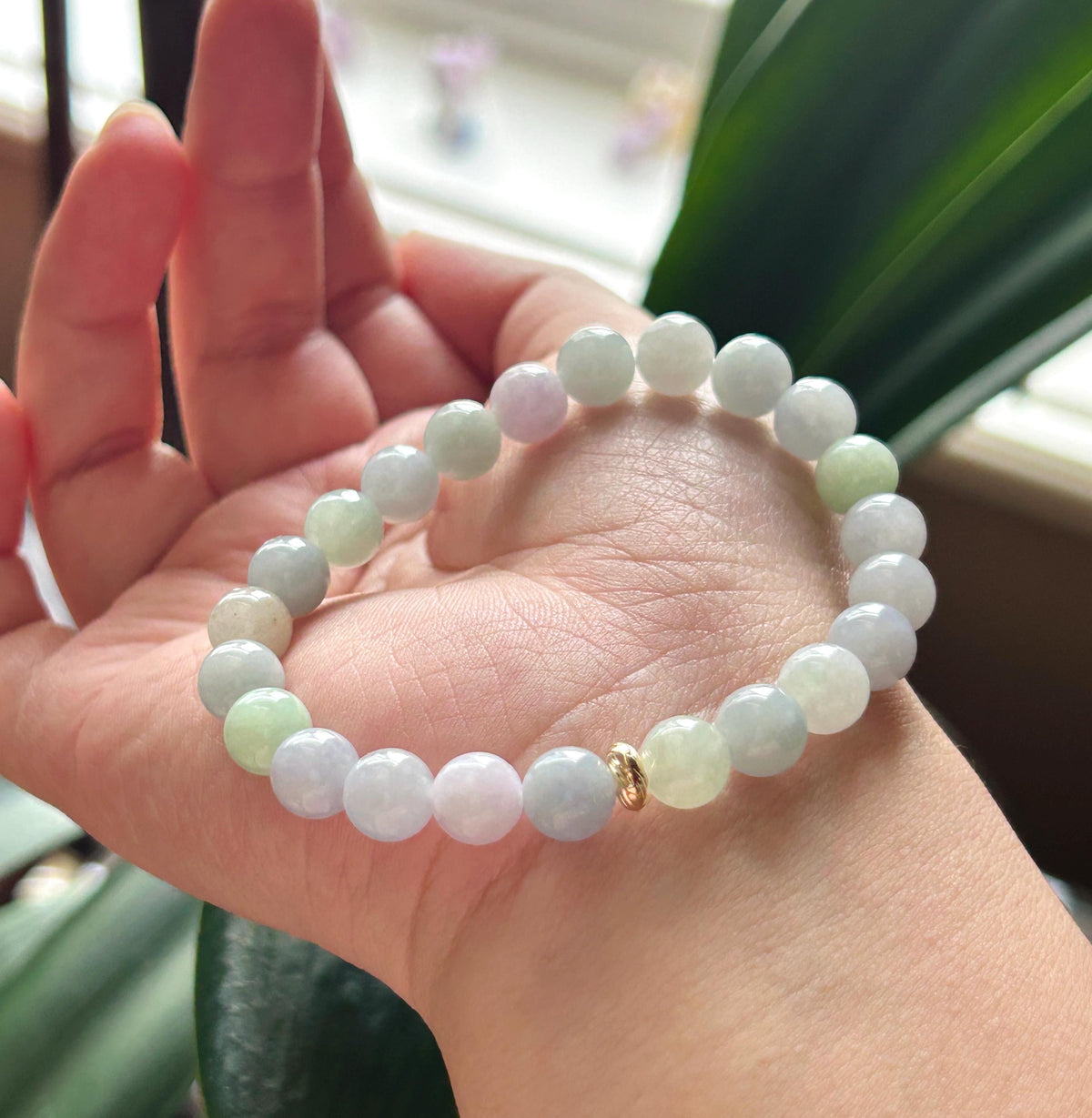 Natural Jadeite Beaded Bracelet, Burmese Type A Untreated Fine Glutinous Icy Macaron Pastel Multicolor Jade, 8mm