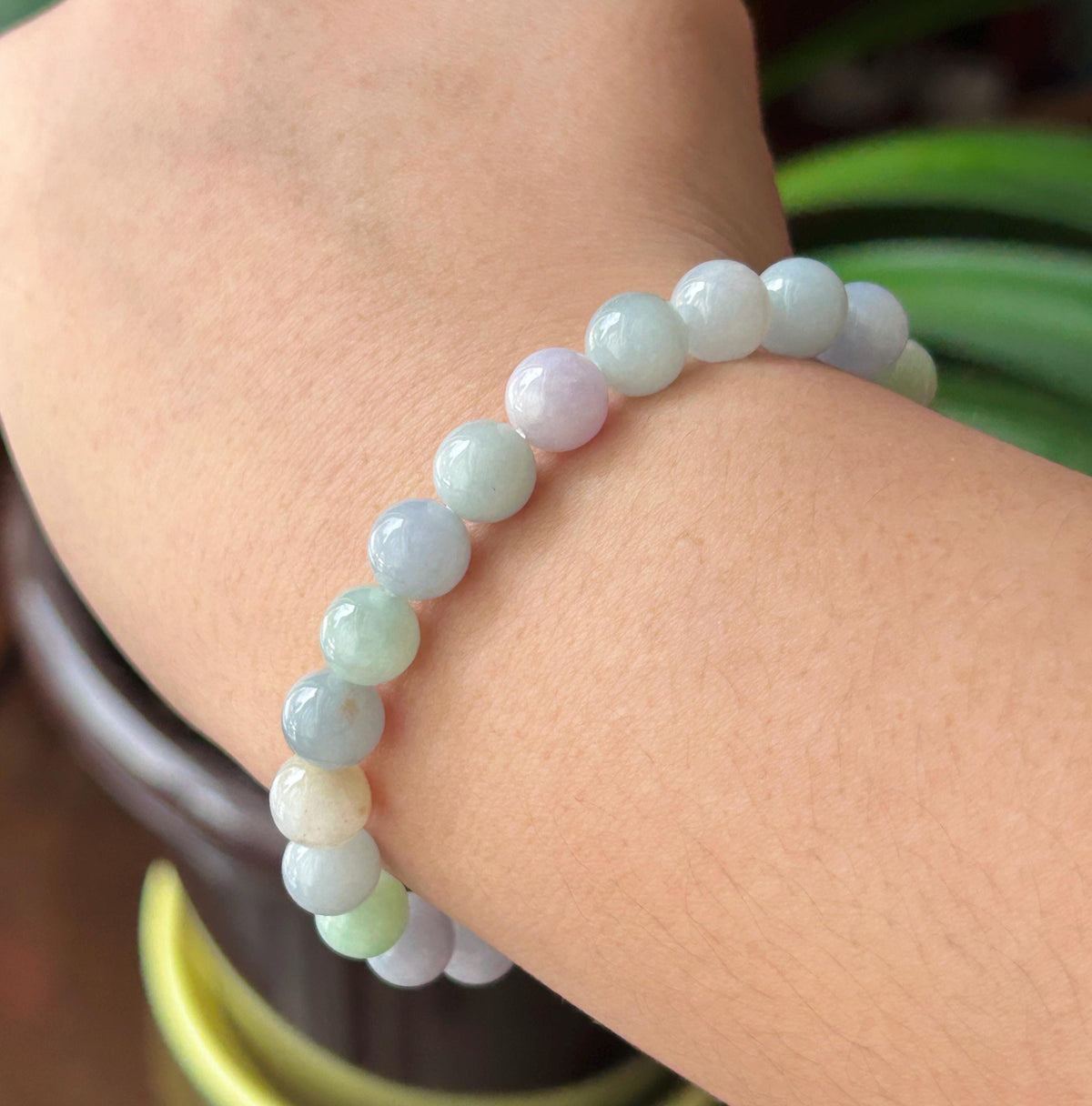 Natural Jadeite Beaded Bracelet, Burmese Type A Untreated Fine Glutinous Icy Macaron Pastel Multicolor Jade, 8mm
