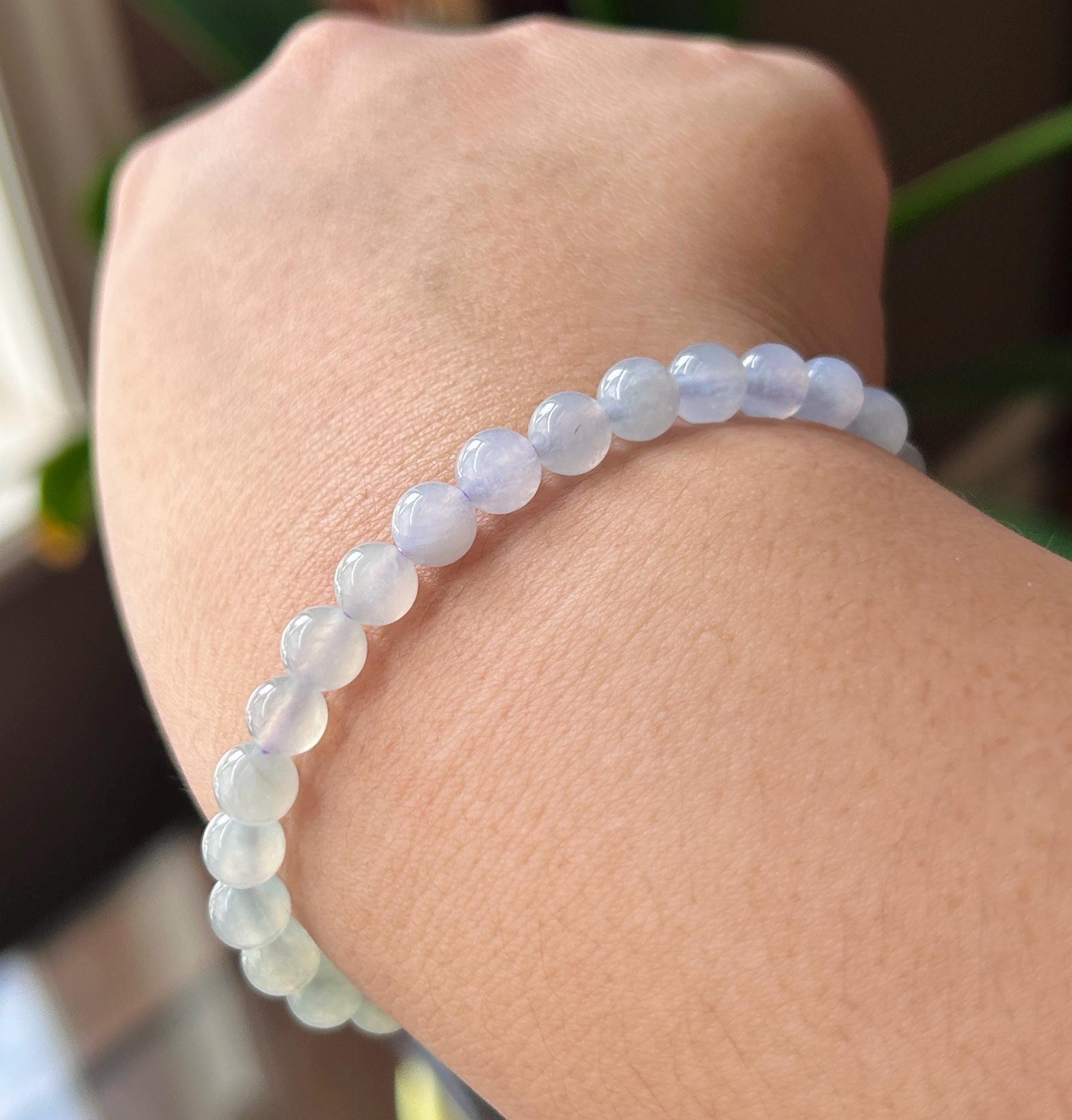Natural Jadeite Beaded Bracelet, Burmese Type A Highly Translucent Icy Light Pinkish Lavender & Pale Green Gradient Multicolor Jade, 6mm