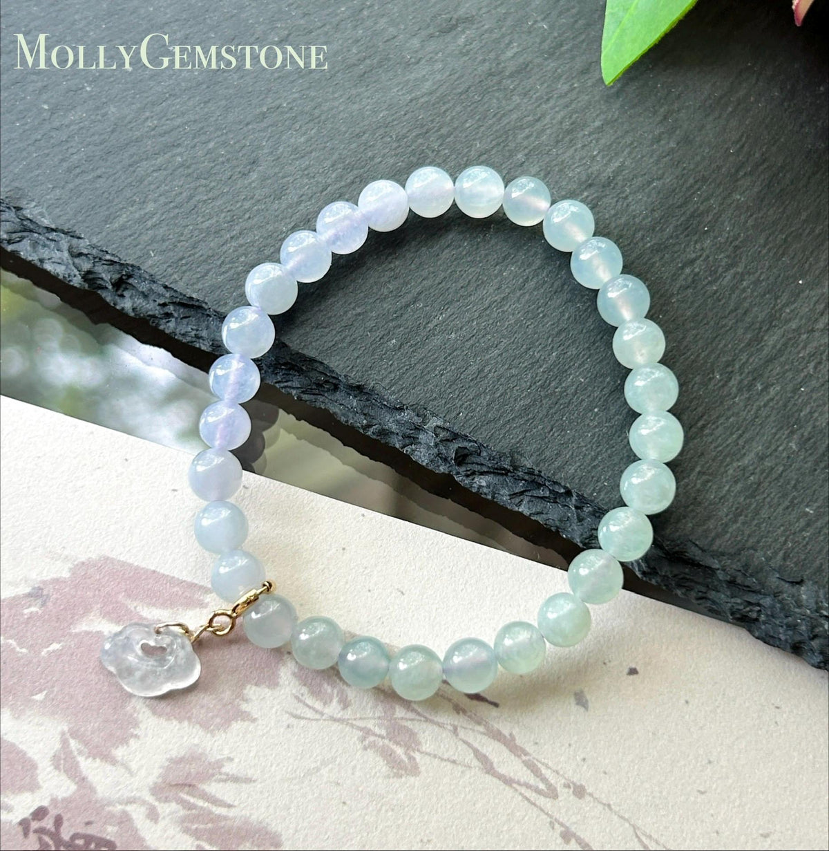 Natural Jadeite Beaded Bracelet, Burmese Type A Highly Translucent Icy Light Pinkish Lavender & Pale Green Gradient Multicolor Jade, 6mm