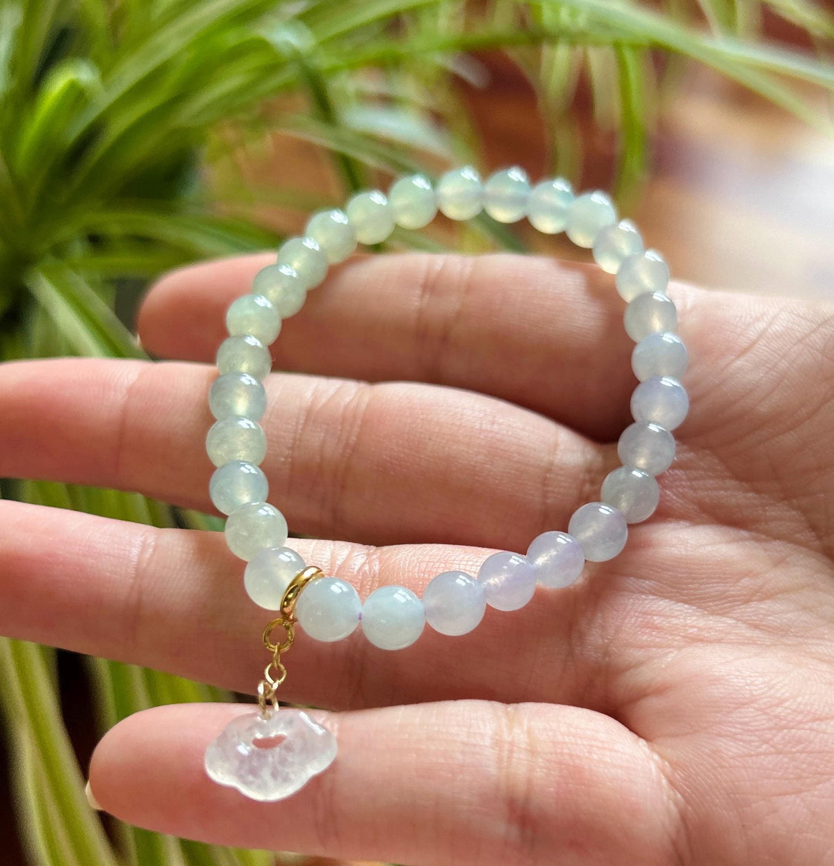 Natural Jadeite Beaded Bracelet, Burmese Type A Highly Translucent Icy Light Pinkish Lavender & Pale Green Gradient Multicolor Jade, 6mm