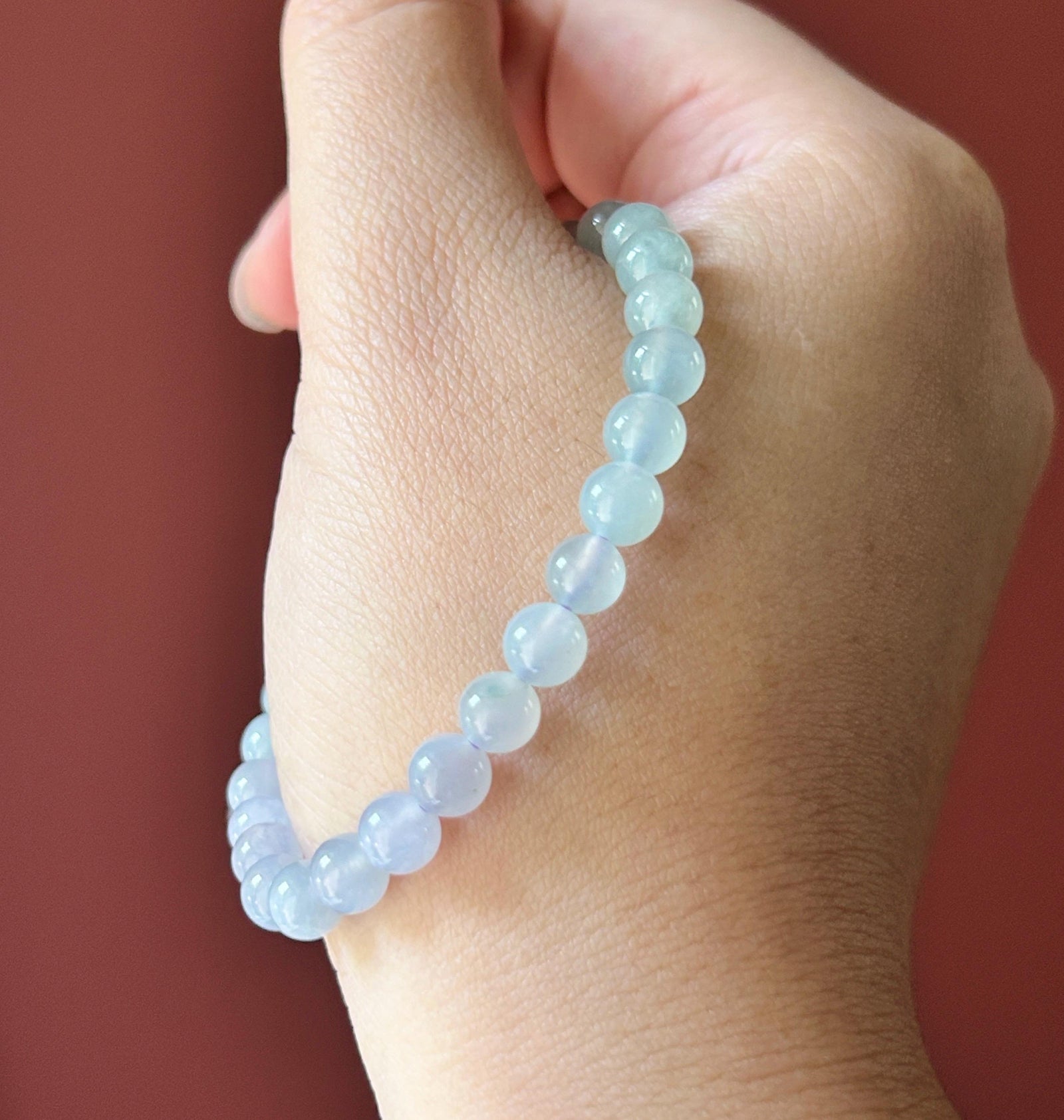 Natural Jadeite Beaded Bracelet, Burmese Type A Highly Translucent Icy Light Pinkish Lavender & Pale Green Gradient Multicolor Jade, 6mm