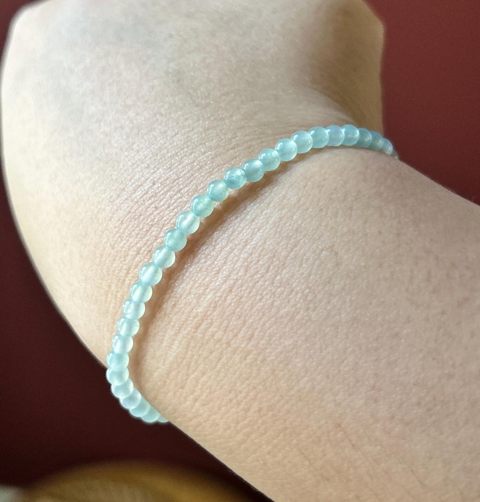 Natural Jadeite Beaded Bracelet, Burmese Type A Highly Translucent Icy Pale Mint Green Jade, 3.6mm, Minimalist Jewelry