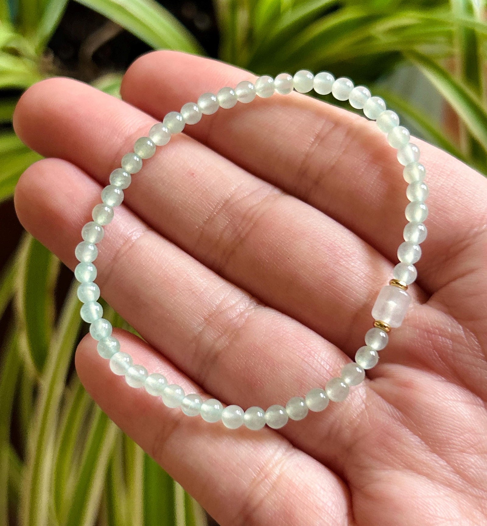 Natural Jadeite Beaded Bracelet, Burmese Type A Highly Translucent Icy Pale Mint Green Jade, 3.6mm, Minimalist Jewelry