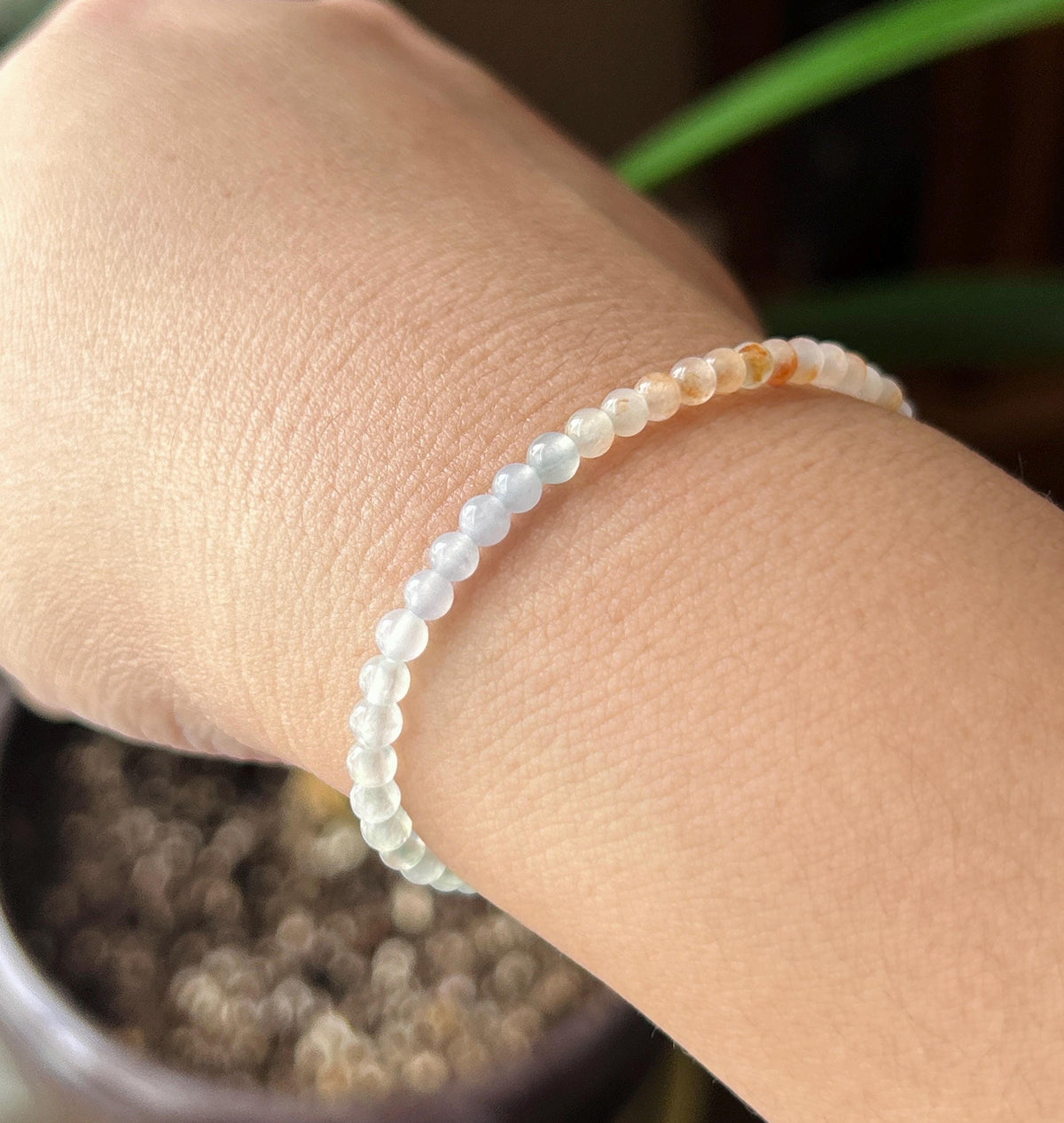 Natural Jadeite Beaded Bracelet, Burmese Type A Highly Translucent Icy Rainbow Vivid Gradient Multicolor Jade, 3.7mm