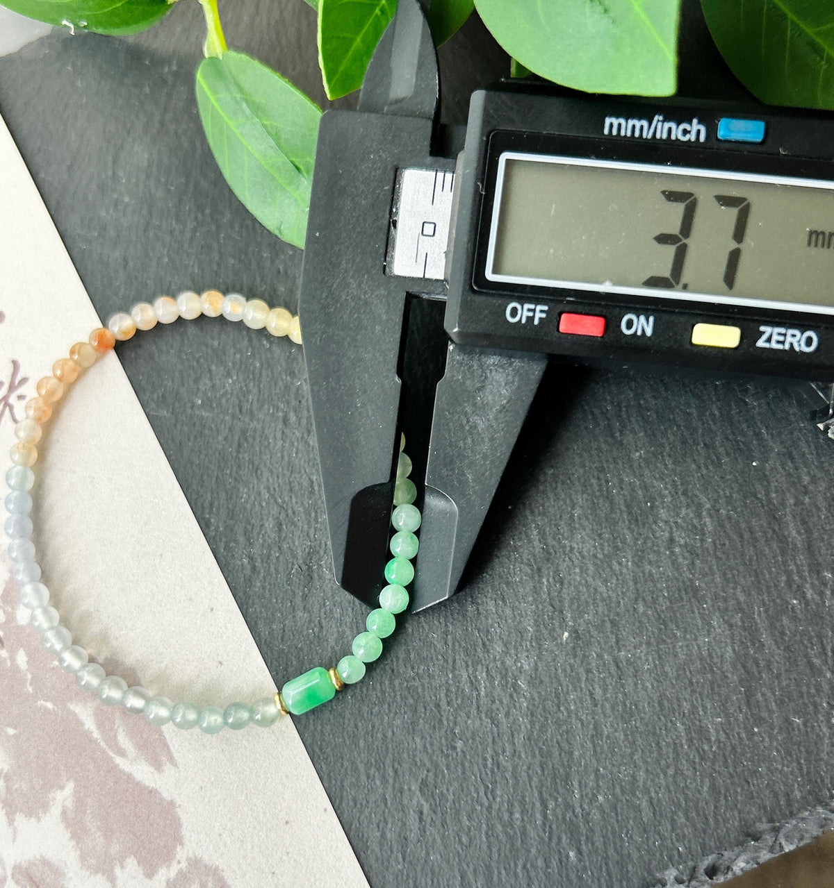 Natural Jadeite Beaded Bracelet, Burmese Type A Highly Translucent Icy Rainbow Vivid Gradient Multicolor Jade, 3.7mm
