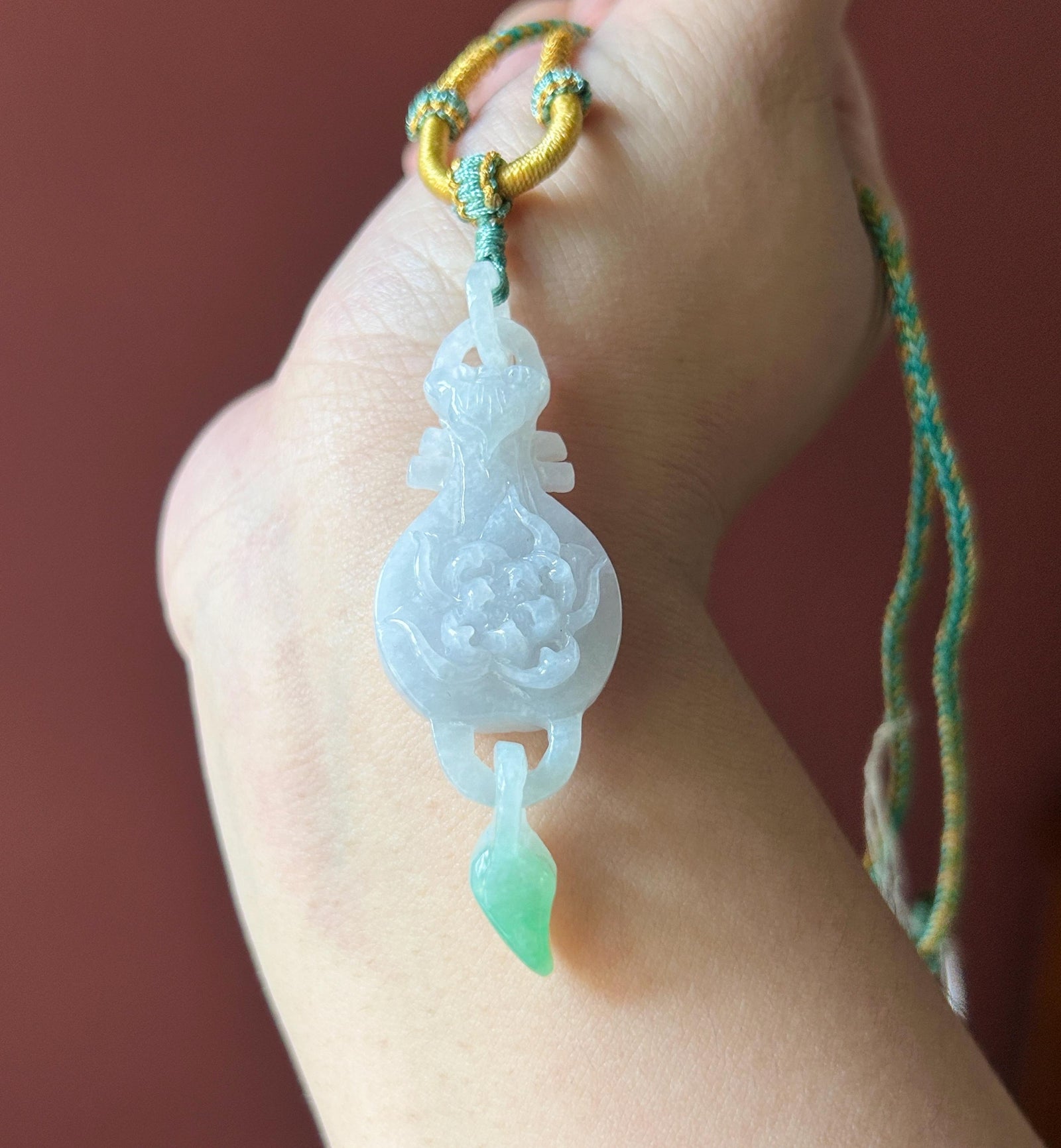 Natural Jadeite Friendship Pendant Handwoven Necklace Burmese Type A Fine Glutinous Icy white & Vivid Green Jade Hand-Carved