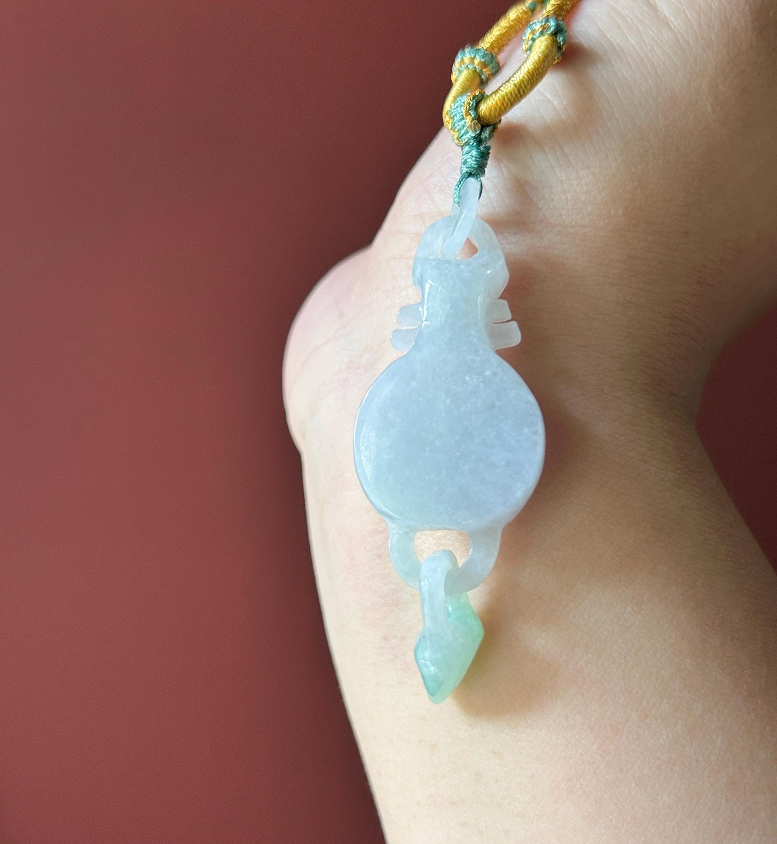 Natural Jadeite Friendship Pendant Handwoven Necklace Burmese Type A Fine Glutinous Icy white & Vivid Green Jade Hand-Carved