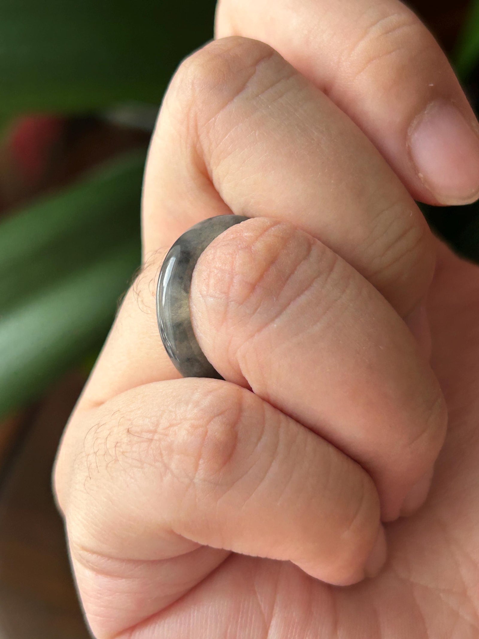 Natural Jadeite Band Ring | Burmese Type A Highly Translucent Icy Wuji Black Floral Jade | US 7.25 |17.5mm