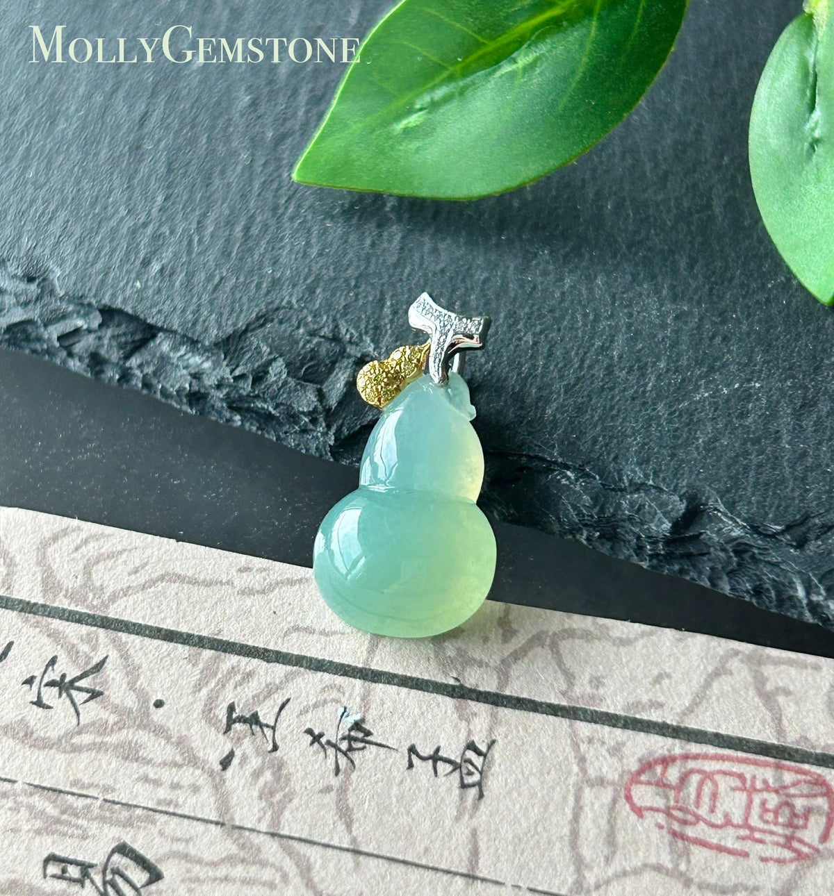 Certified Natural Jadeite Gourd Pendant High-End Burmese Type A Highly Translucent Icy Sweet Apple Green Jade Hulu, 18k Solid Gold, Diamonds