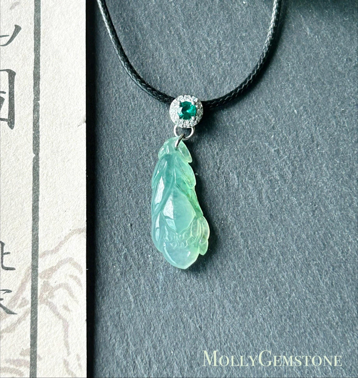 Natural Jadeite Magnolia Petite Pendant | Burmese Type A Highly Translucent Icy Minty Apple Green, Sterling Silver Bail