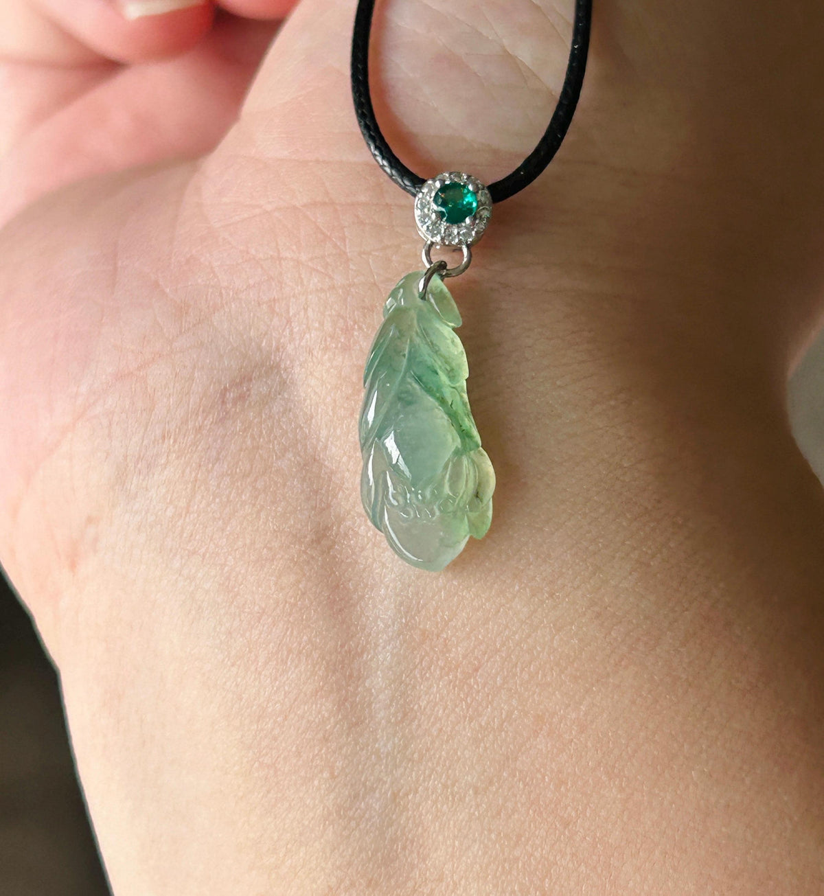 Natural Jadeite Magnolia Petite Pendant | Burmese Type A Highly Translucent Icy Minty Apple Green, Sterling Silver Bail