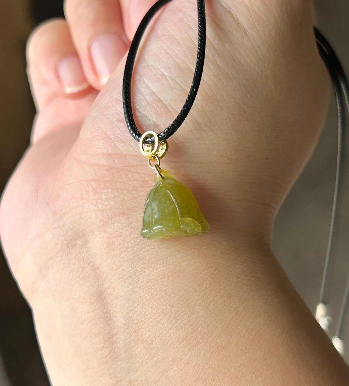 Natural Jadeite Lotus Pod Petite Pendant Burmese Type A Translucent Icy Glutinous Olive Tea Yellow Jade, Sterling Silver