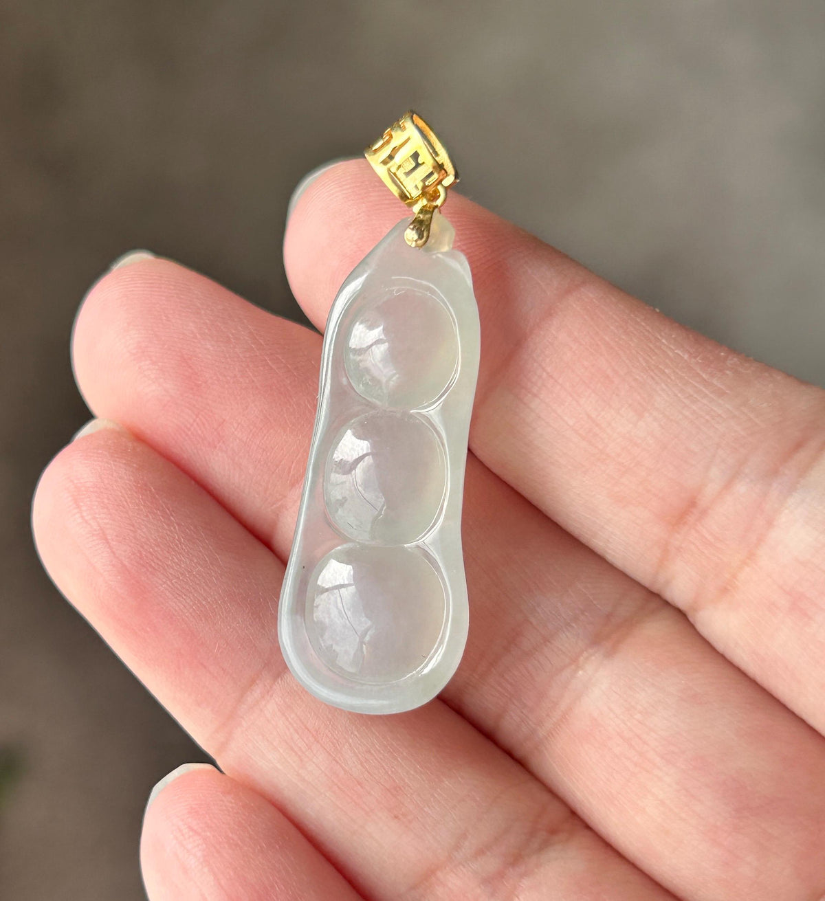Certified Natural Jadeite Bean Pendant Burmese Type A Highly Translucent Icy Moonlight White Jade, 18k Solid Gold Bail