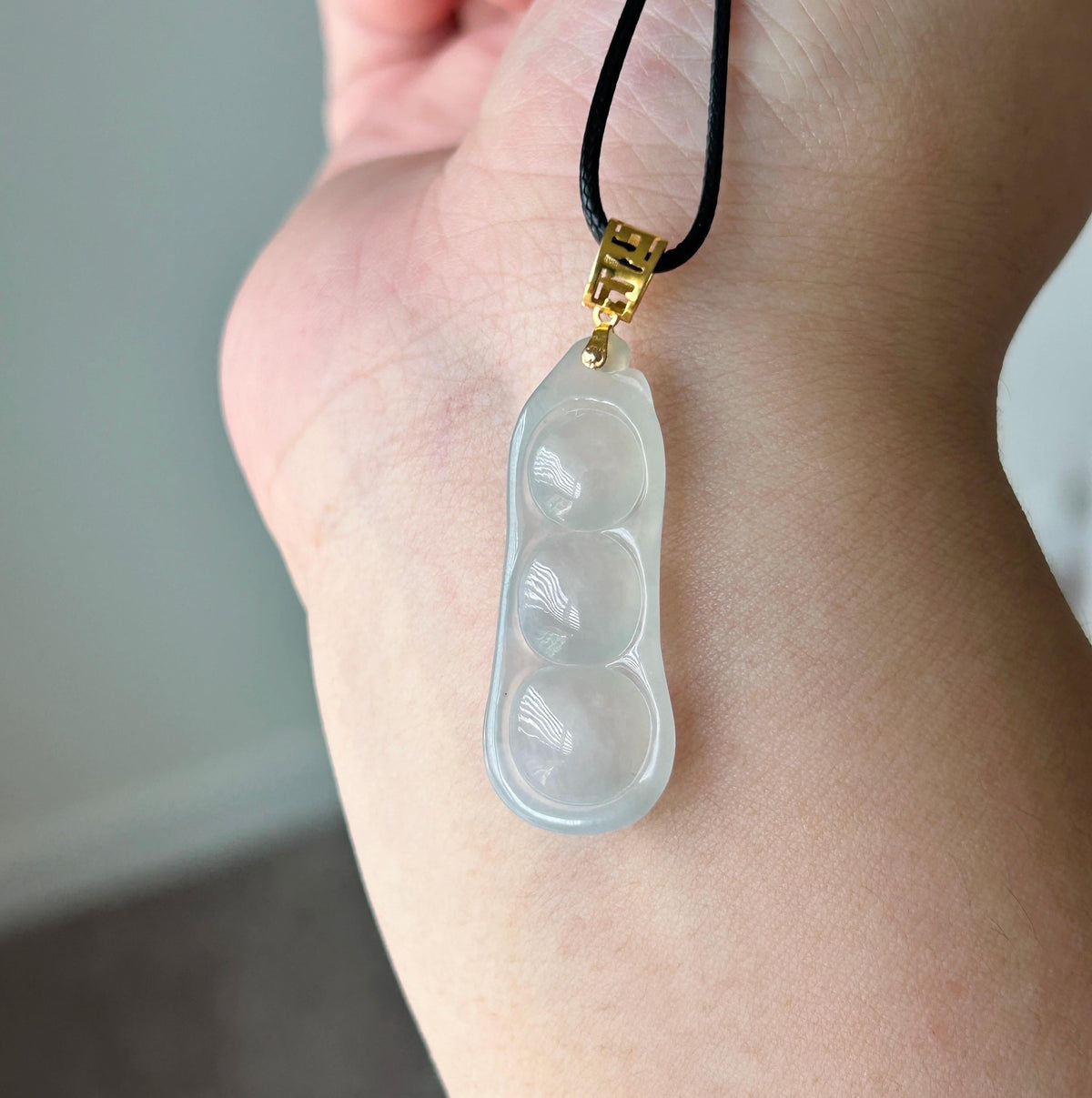 Certified Natural Jadeite Bean Pendant Burmese Type A Highly Translucent Icy Moonlight White Jade, 18k Solid Gold Bail