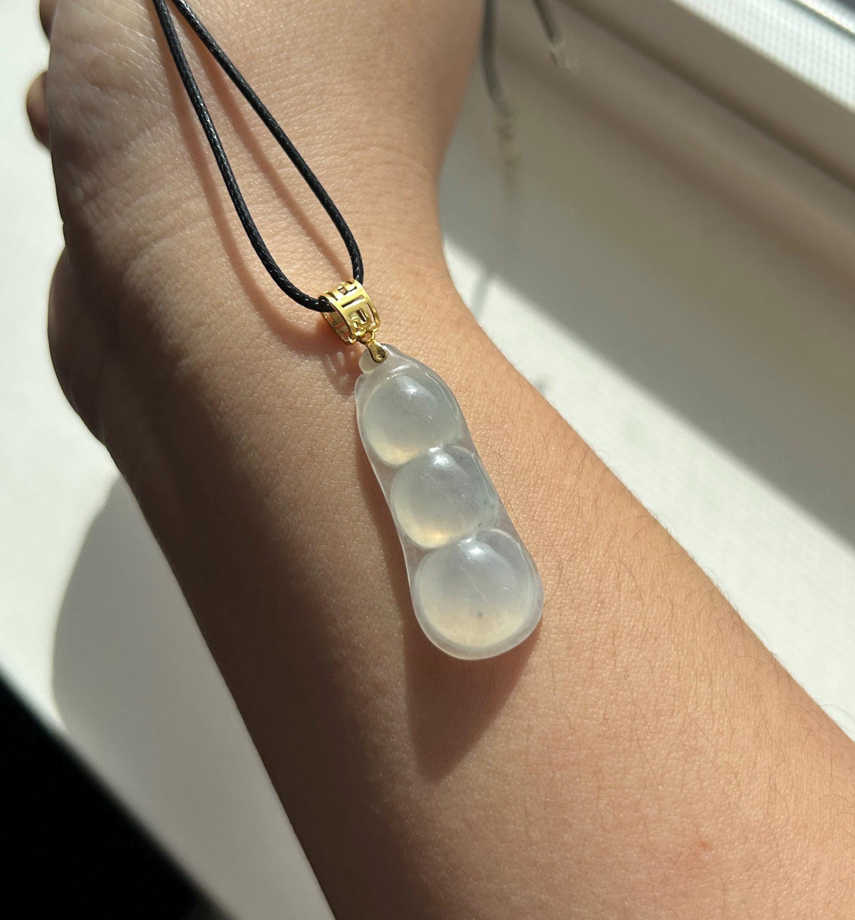 Certified Natural Jadeite Bean Pendant Burmese Type A Highly Translucent Icy Moonlight White Jade, 18k Solid Gold Bail