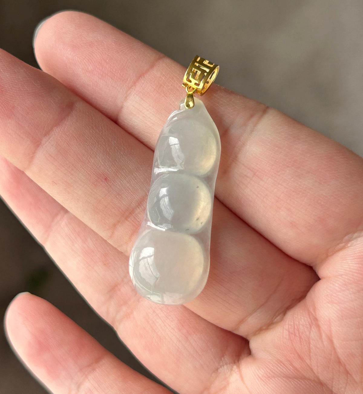 Certified Natural Jadeite Bean Pendant Burmese Type A Highly Translucent Icy Moonlight White Jade, 18k Solid Gold Bail