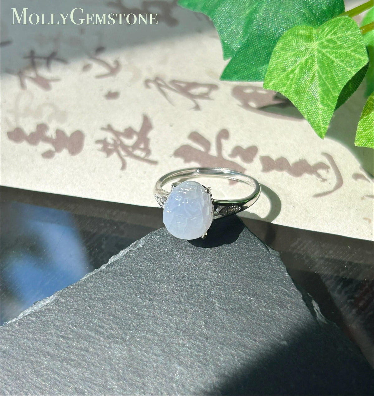 Natural Jadeite Adjustable Pixiu Ring Burmese Type A Highly Translucent Icy Pale Pavendee or Celedon Green Jade | Sterling Silver