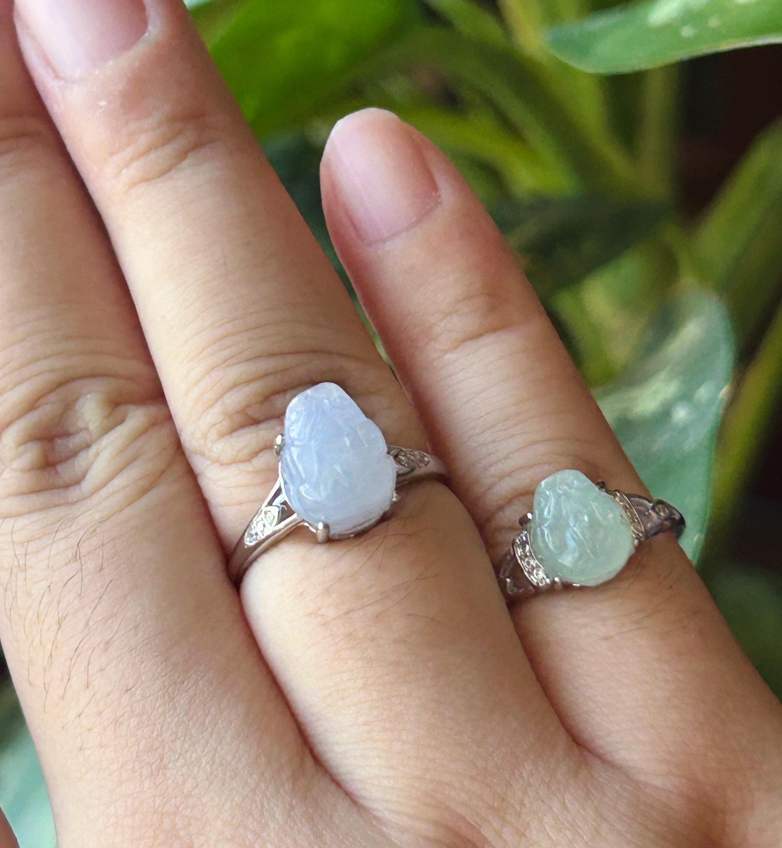 Natural Jadeite Adjustable Pixiu Ring Burmese Type A Highly Translucent Icy Pale Pavendee or Celedon Green Jade | Sterling Silver