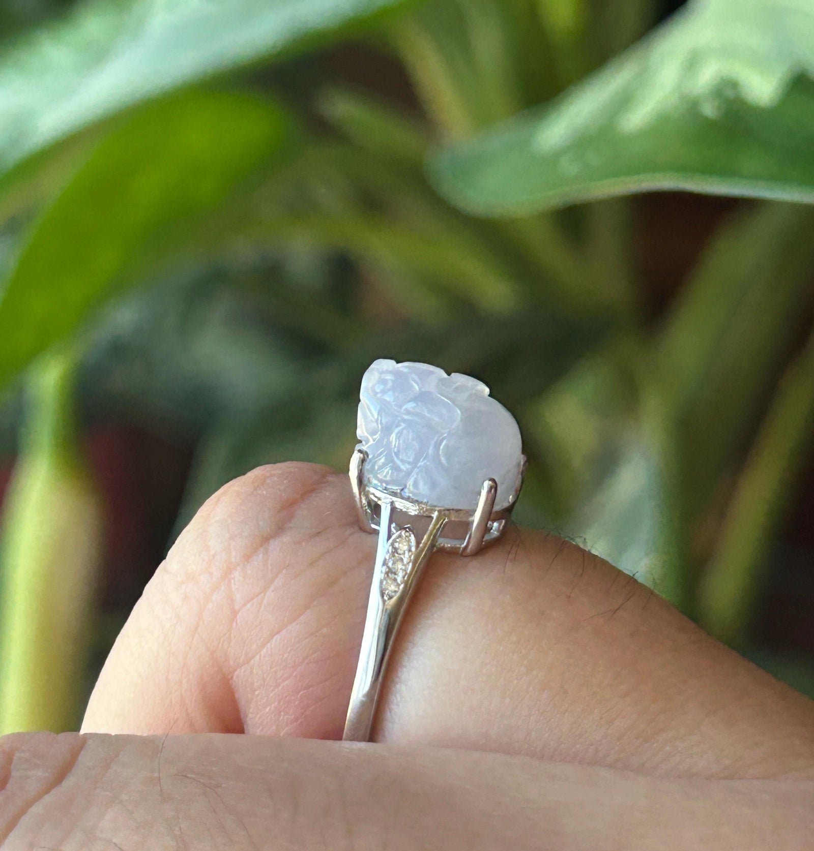 Natural Jadeite Adjustable Pixiu Ring Burmese Type A Highly Translucent Icy Pale Pavendee or Celedon Green Jade | Sterling Silver
