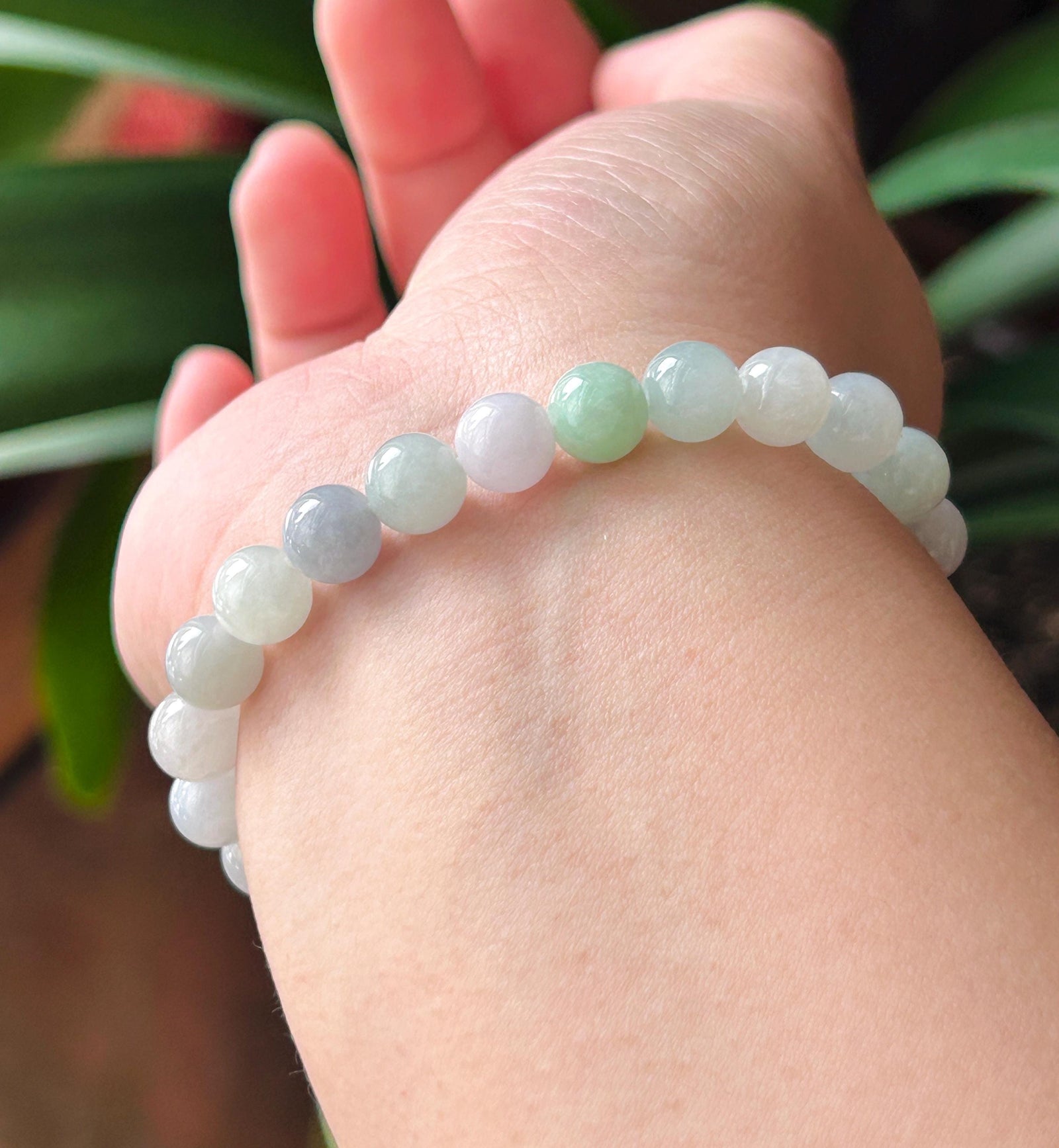 Natural Jadeite Beaded Bracelet, Burmese Type A Untreated Fine Glutinous Icy Macaron Pale Multicolor Jade, 8mm