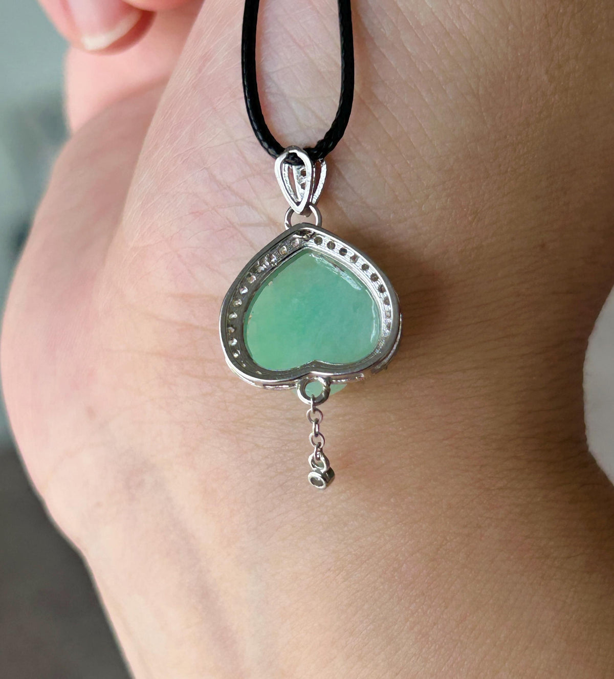 Natural Jadeite Lotus Pendant Burmese Type A Translucent Fine Glutinous Icy Apple Green Jade, Sterling Silver