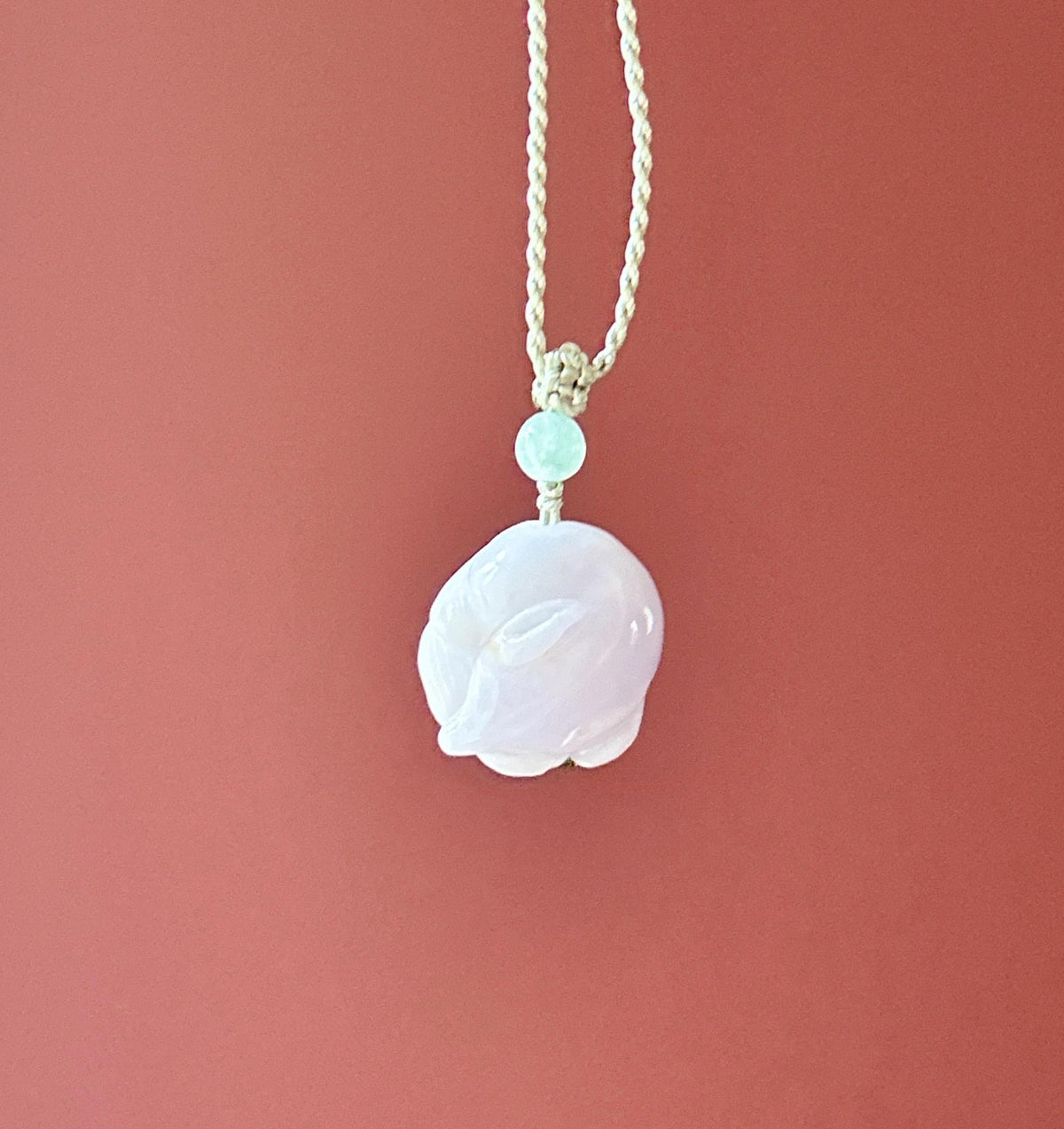 Certified Natural Jadeite Nine-Tail-Fox Pendant - Burmese Type A Icy Lavender & Red Floral Jade, Hand-Carved Sleeping Fox, Adjustable Cord
