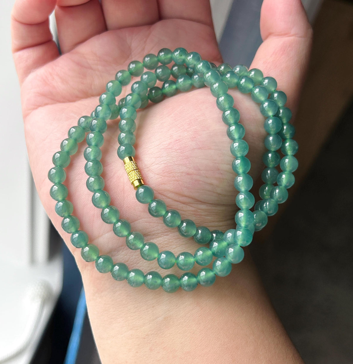 Natural Jadeite Beaded Stacked Bracelet/Necklace Jewelry Guatemalan Type A Highly Translucent Icy Teal Blue Green Jade 5.8mm