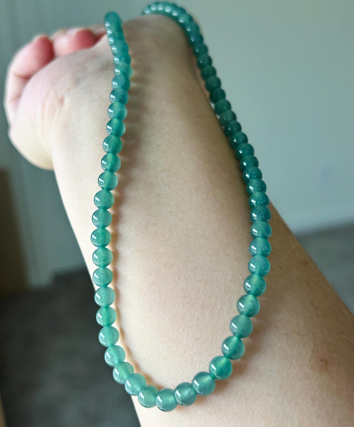 Natural Jadeite Beaded Stacked Bracelet/Necklace Jewelry Guatemalan Type A Highly Translucent Icy Teal Blue Green Jade 5.8mm