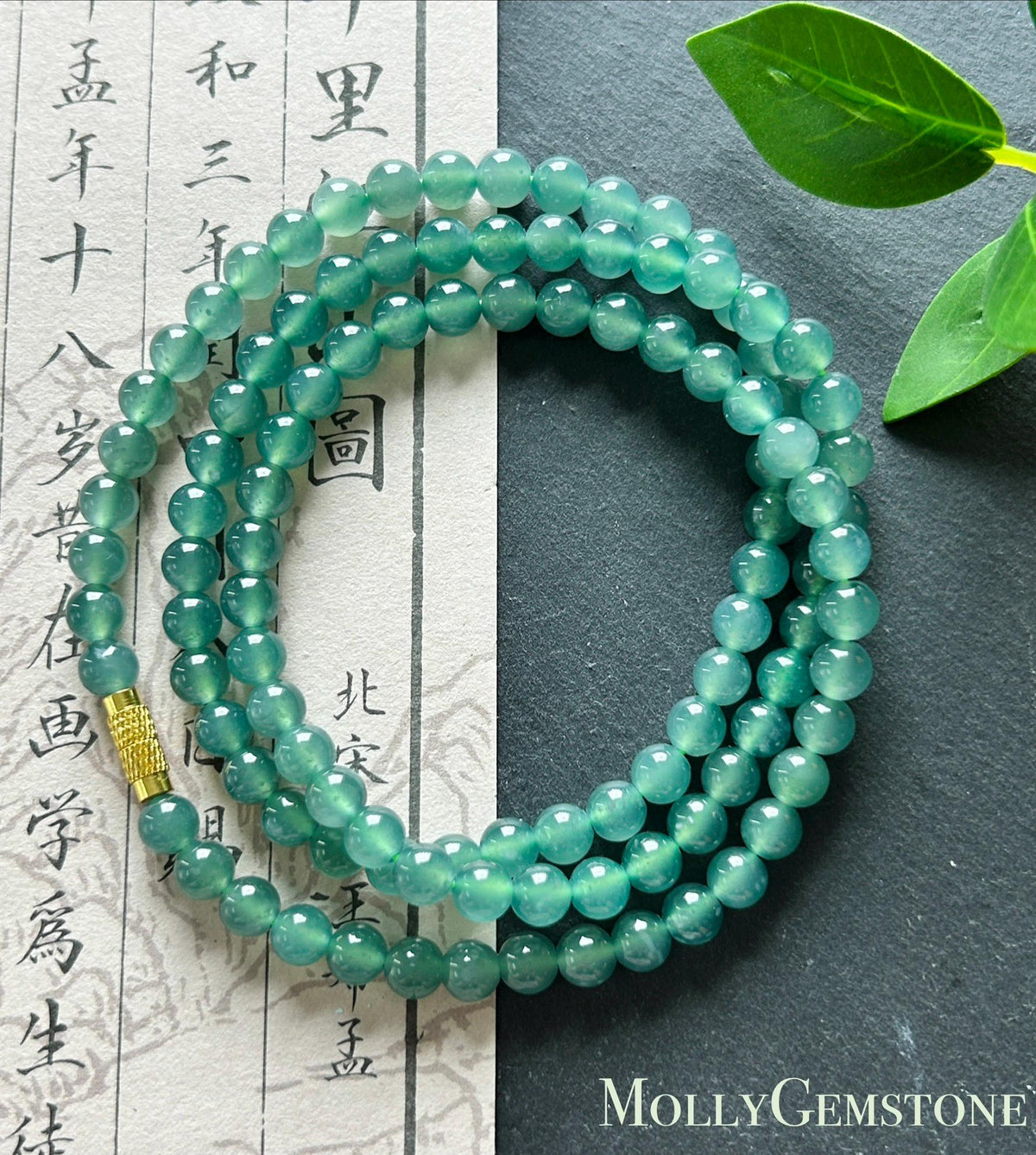 Natural Jadeite Beaded Stacked Bracelet/Necklace Jewelry Guatemalan Type A Highly Translucent Icy Teal Blue Green Jade 5.8mm