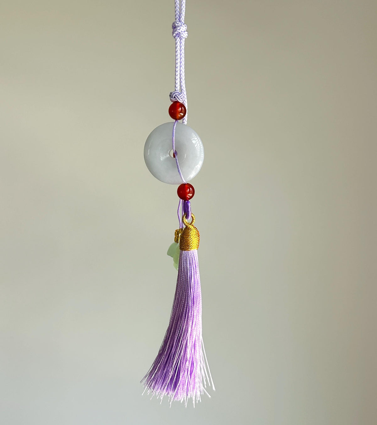 Natural Jadeite Donut Tassel Bag Charm Burmese Type A Icy White Jade Pendant, Oriental Lucky Accessory