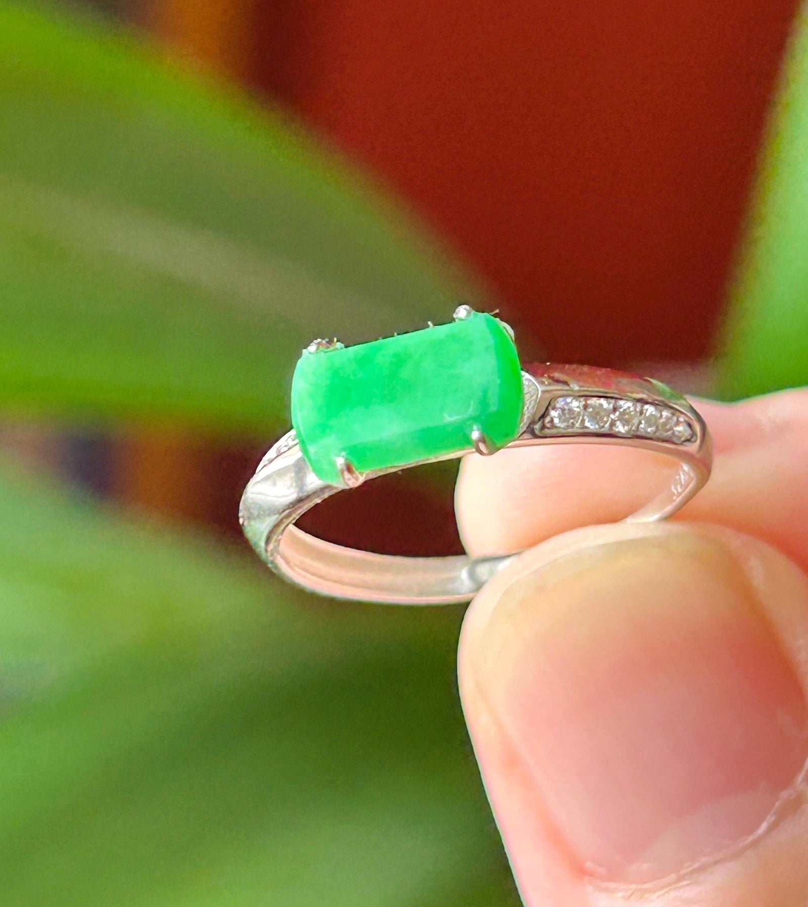 Natural Jadeite & Sterling Silver Adjustable Saddle Ring Band Burmese Type A Translucent Icy Vivid Spicy Green Jade