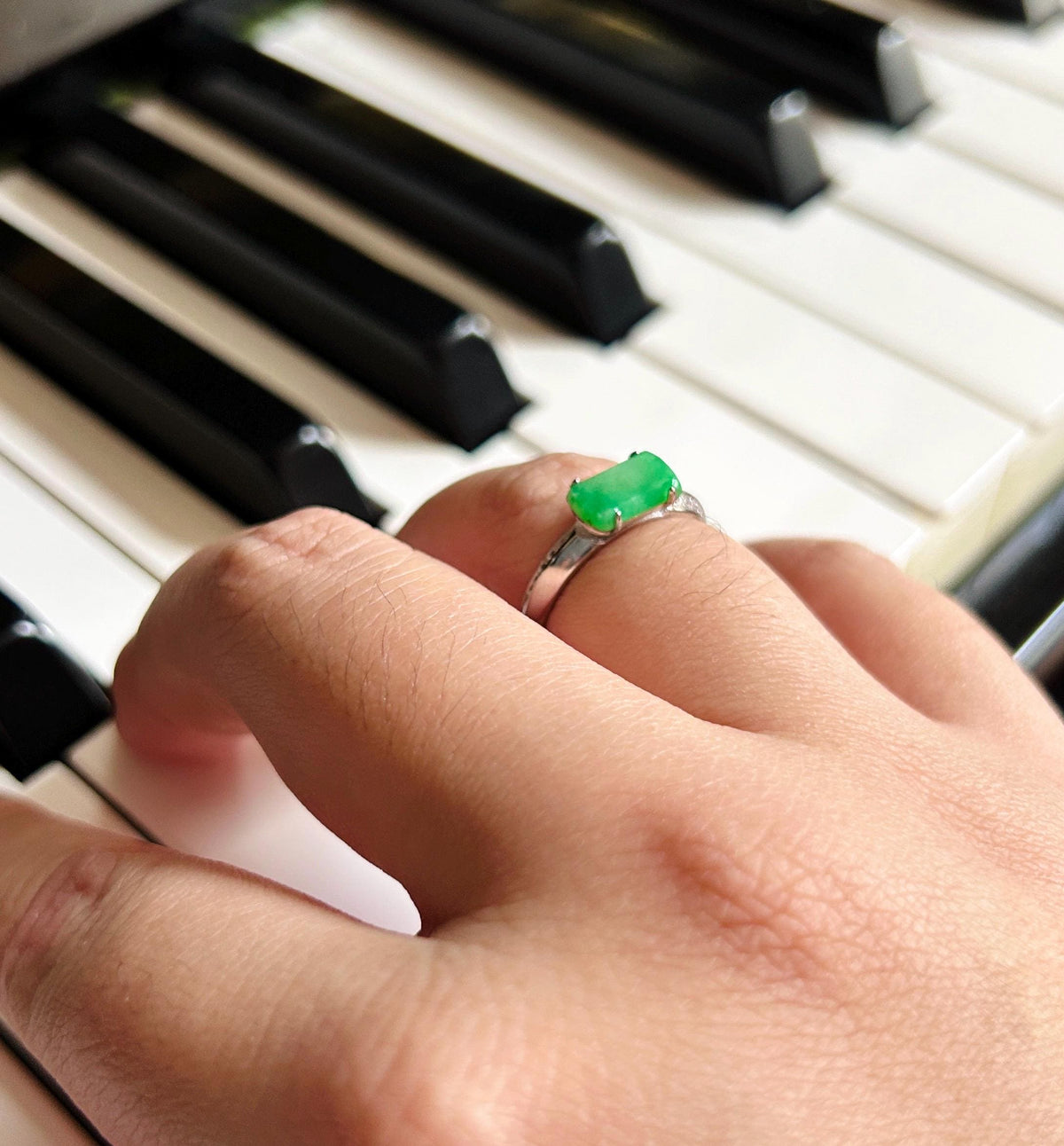 Natural Jadeite & Sterling Silver Adjustable Saddle Ring Band Burmese Type A Translucent Icy Vivid Spicy Green Jade