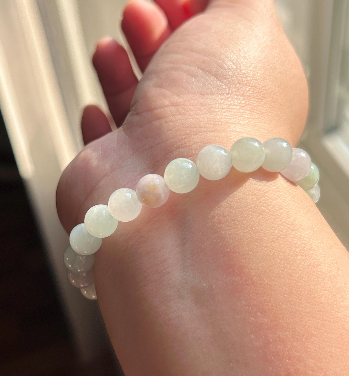 Natural Jadeite Beaded Bracelet, Burmese Type A Untreated Fine Glutinous Icy Pale Macaron Multicolor Jade, 8mm