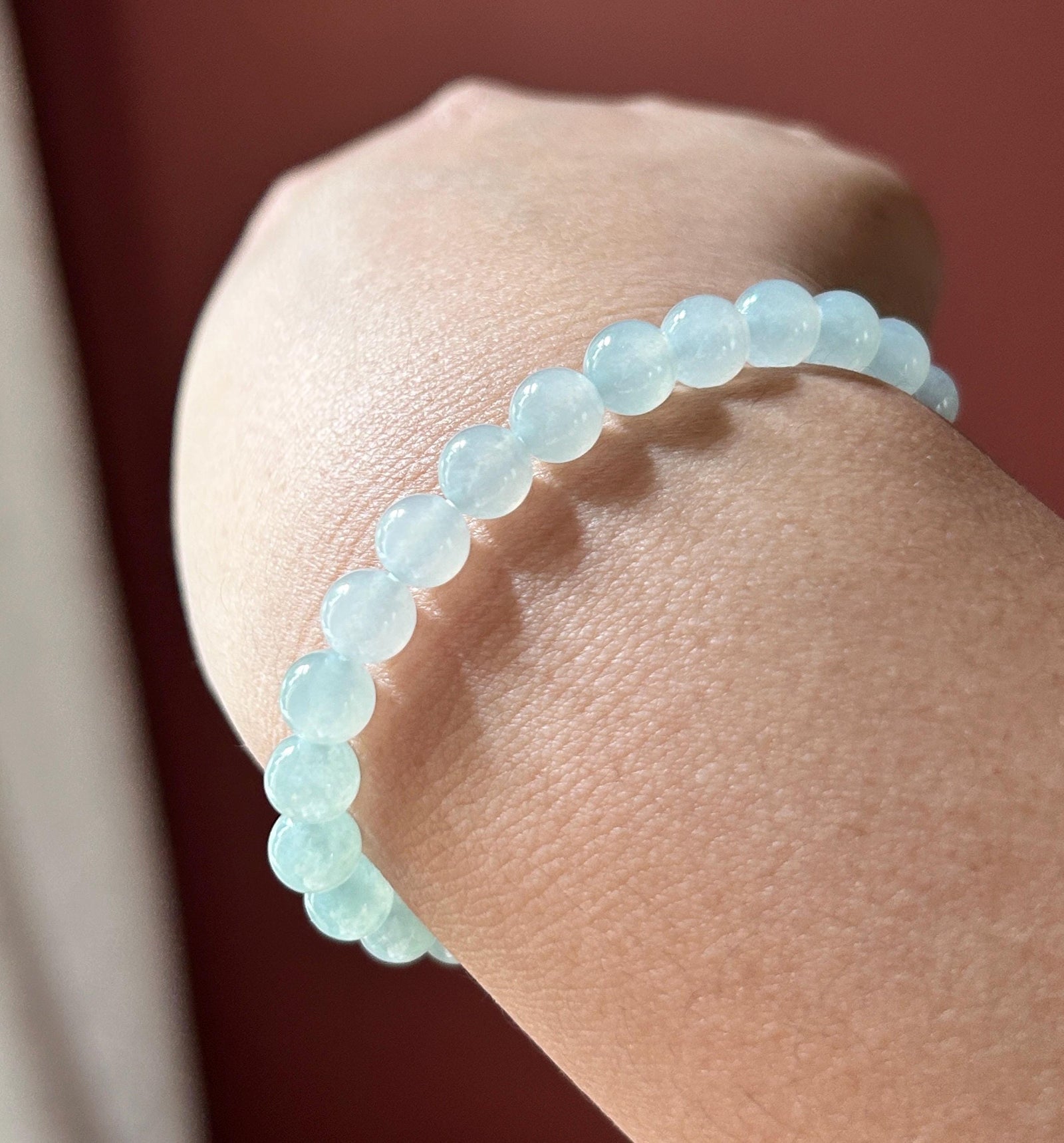 Natural Jadeite Beaded Gradient Bracelet – Burmese Type A Translucent Icy Gradient Blue, Green & White Jade, 7.3mm