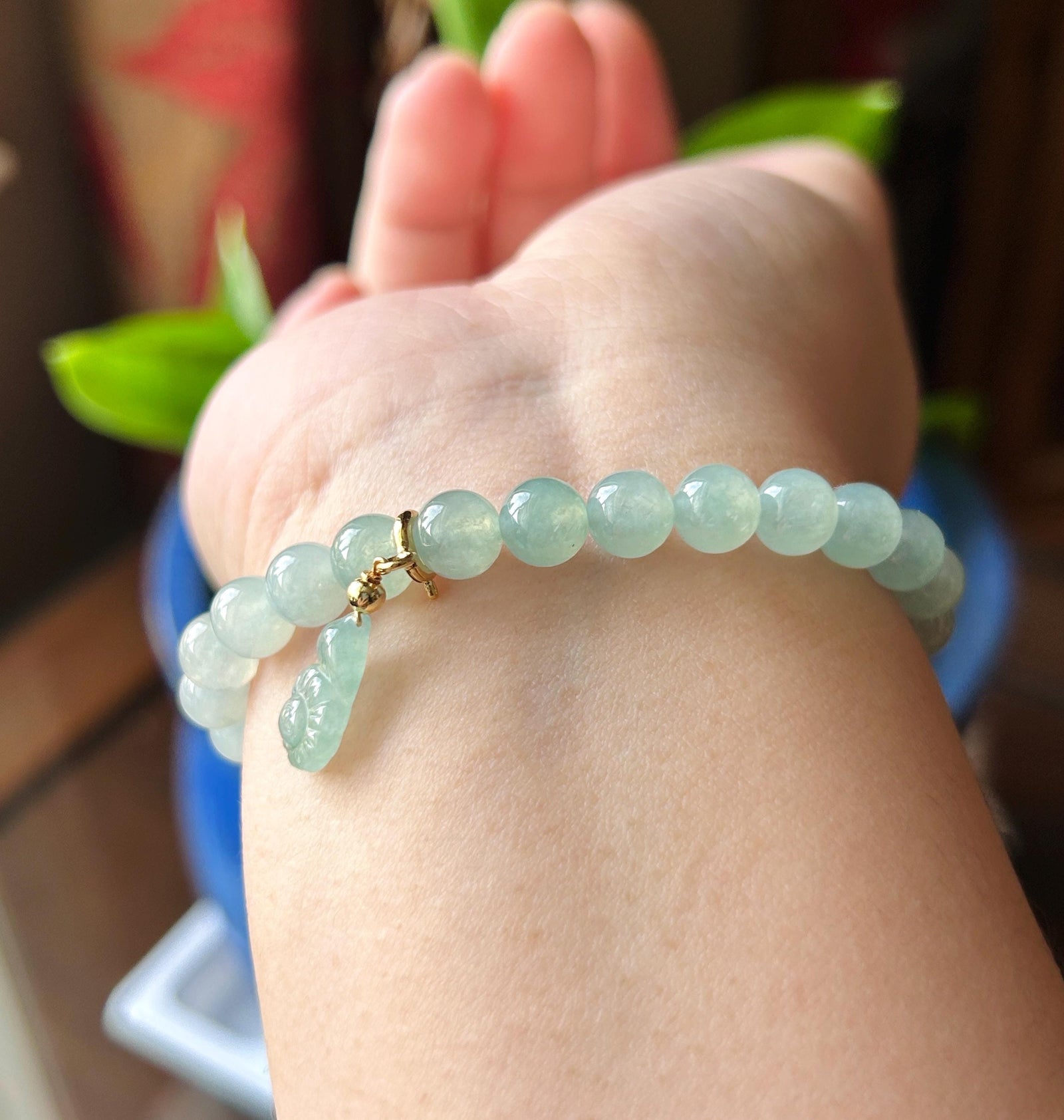 Natural Jadeite Beaded Gradient Bracelet – Burmese Type A Translucent Icy Gradient Blue, Green & White Jade, 7.3mm