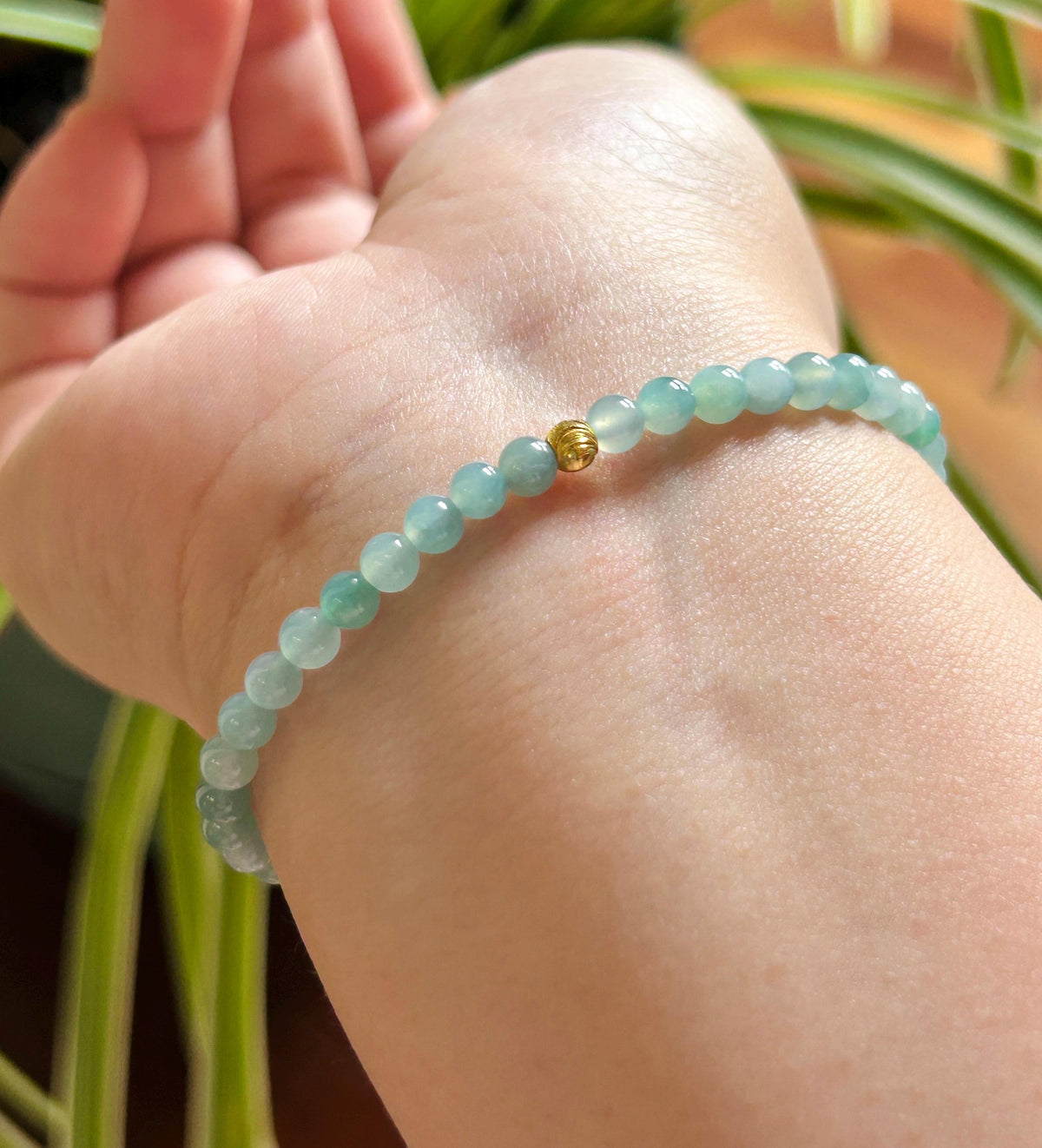 Natural Jadeite Beaded Bracelet – Burmese Type A Highly Translucent Icy Soft Denim Blue Jade, 4.3mm, Minimalist Jewelry