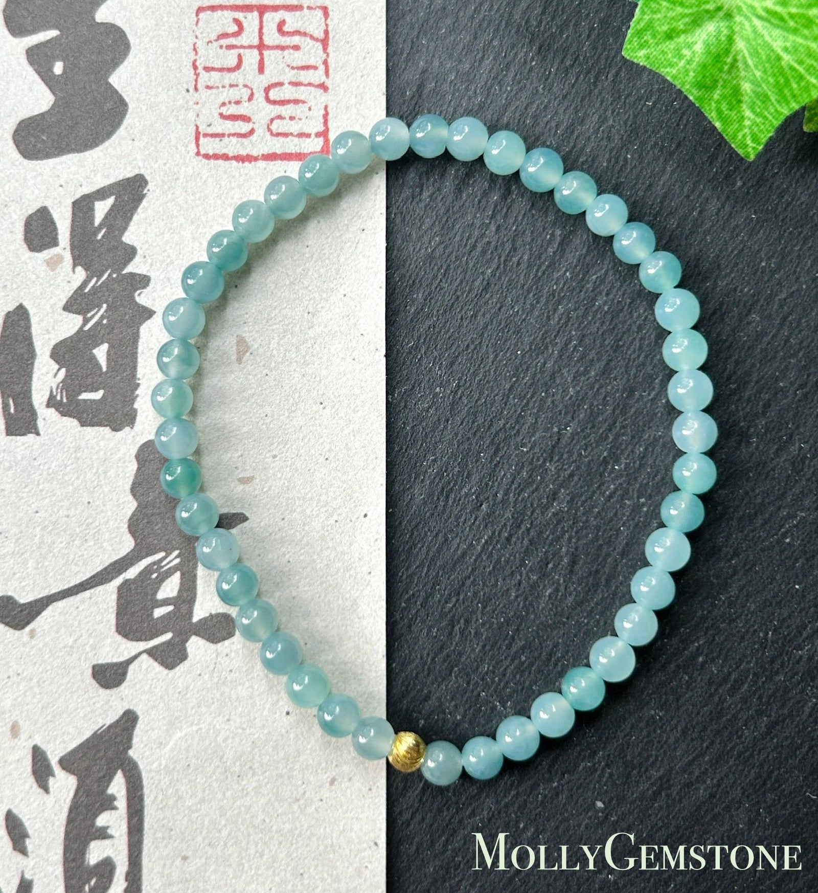 Natural Jadeite Beaded Bracelet – Burmese Type A Highly Translucent Icy Soft Denim Blue Jade, 4.3mm, Minimalist Jewelry