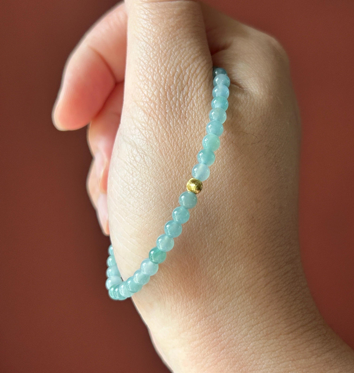 Natural Jadeite Beaded Bracelet – Burmese Type A Highly Translucent Icy Soft Denim Blue Jade, 4.3mm, Minimalist Jewelry