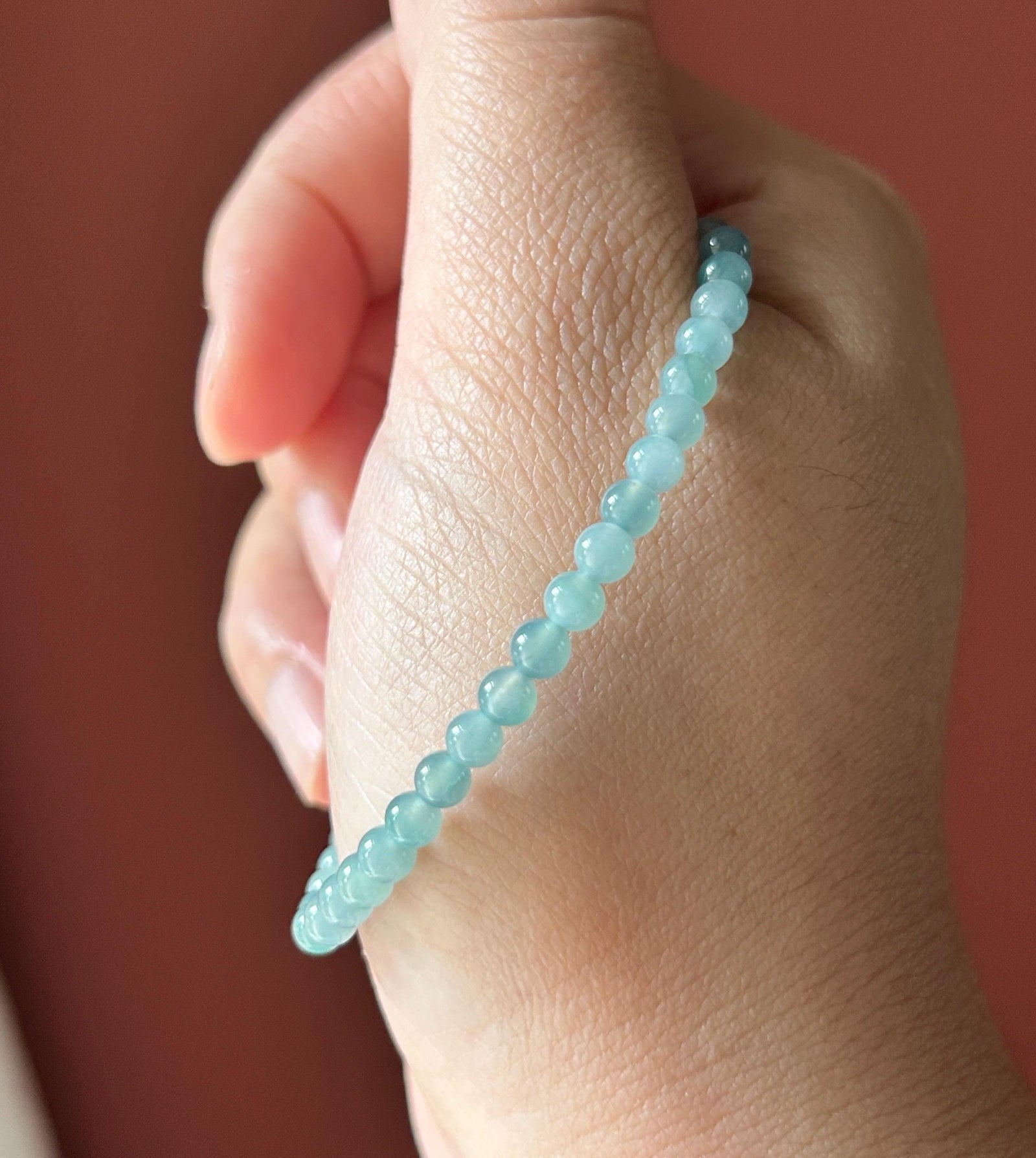Natural Jadeite Beaded Bracelet – Burmese Type A Highly Translucent Icy Soft Denim Blue Jade, 4.3mm, Minimalist Jewelry
