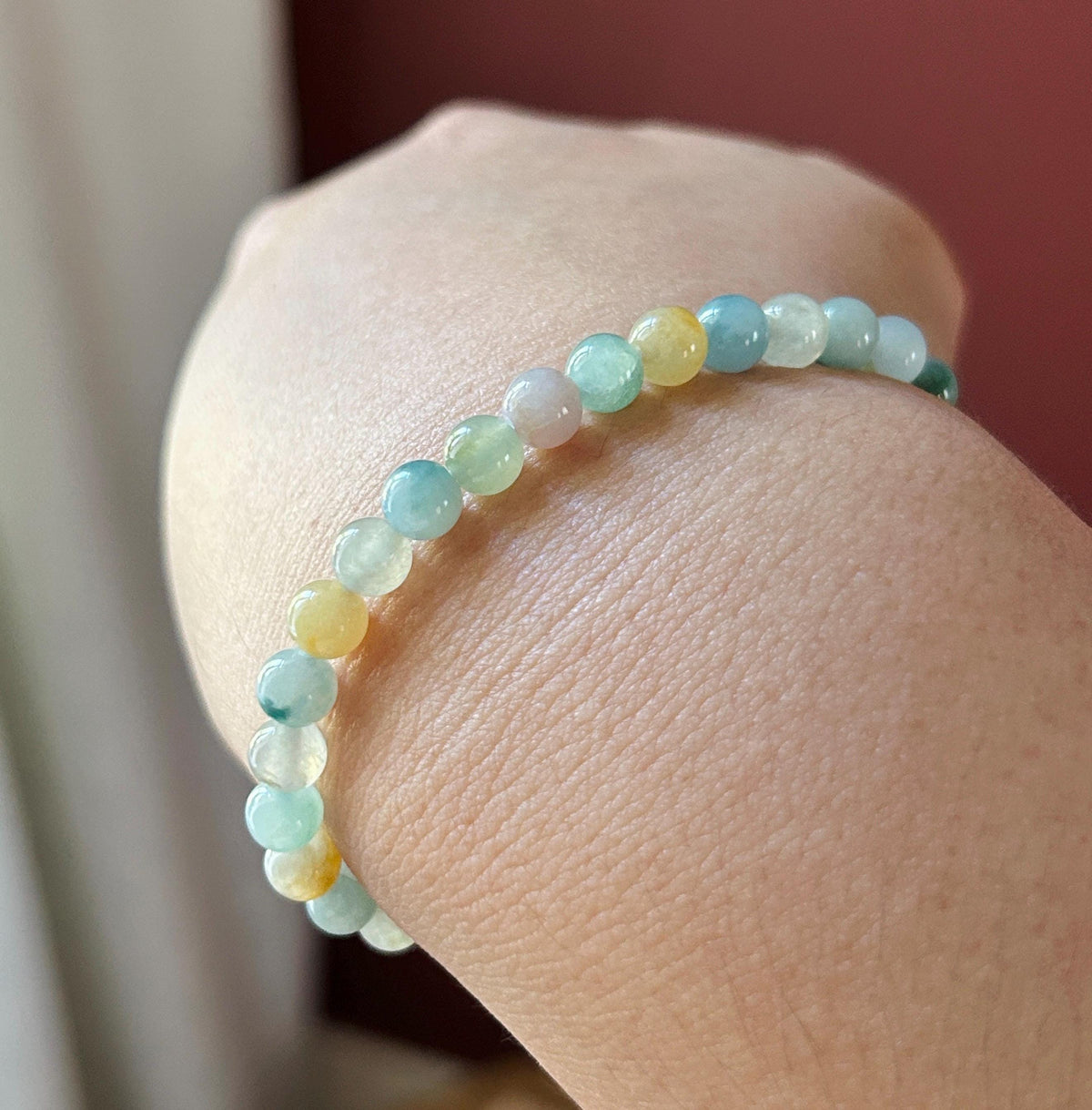 Natural Jadeite Beaded Bracelet, Burmese Type A Translucent Icy-Glutinous Jade, Fresh Autumn Tones, 5.8mm