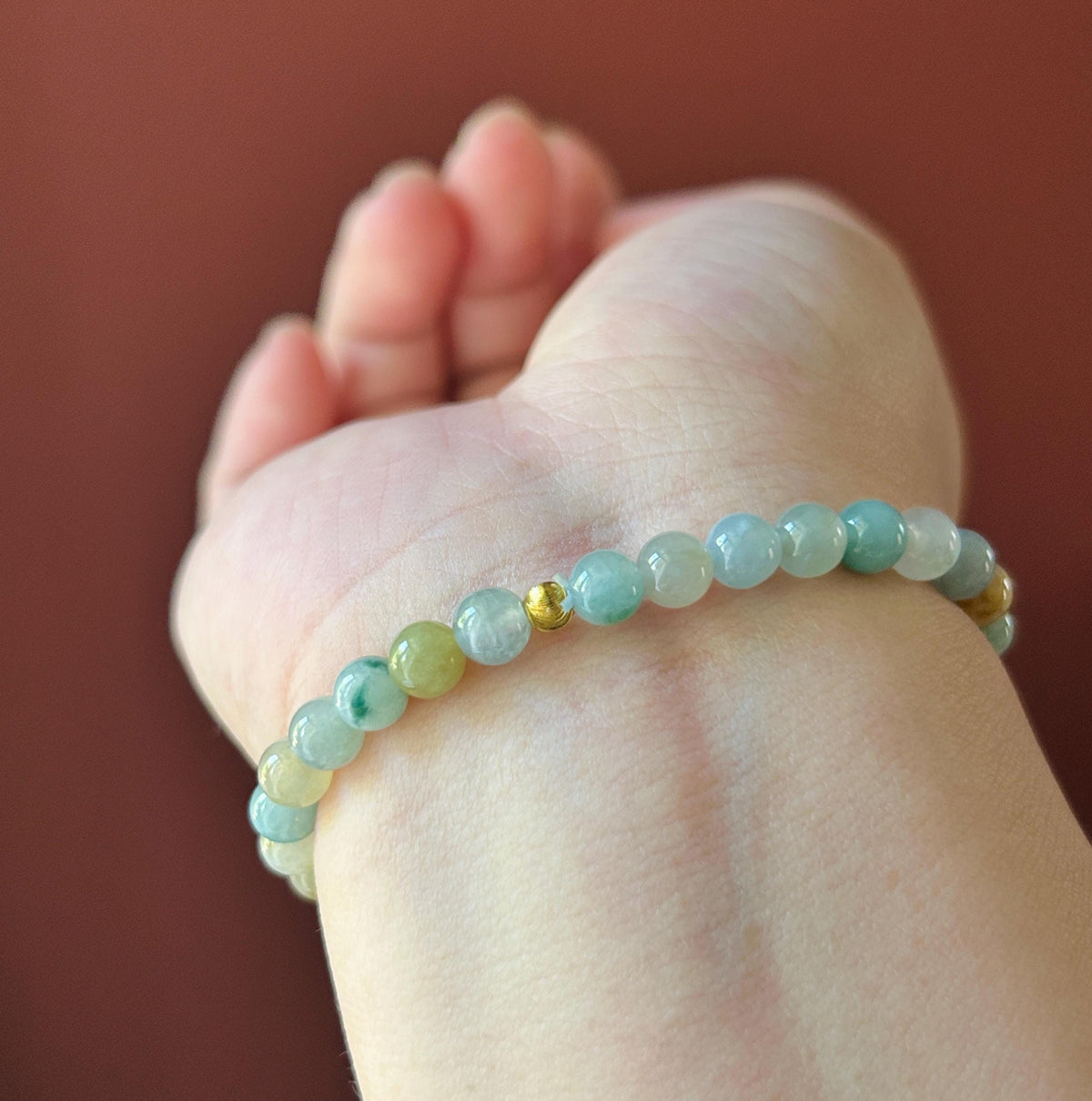 Natural Jadeite Beaded Bracelet, Burmese Type A Translucent Icy-Glutinous Jade, Fresh Autumn Tones, 5.8mm