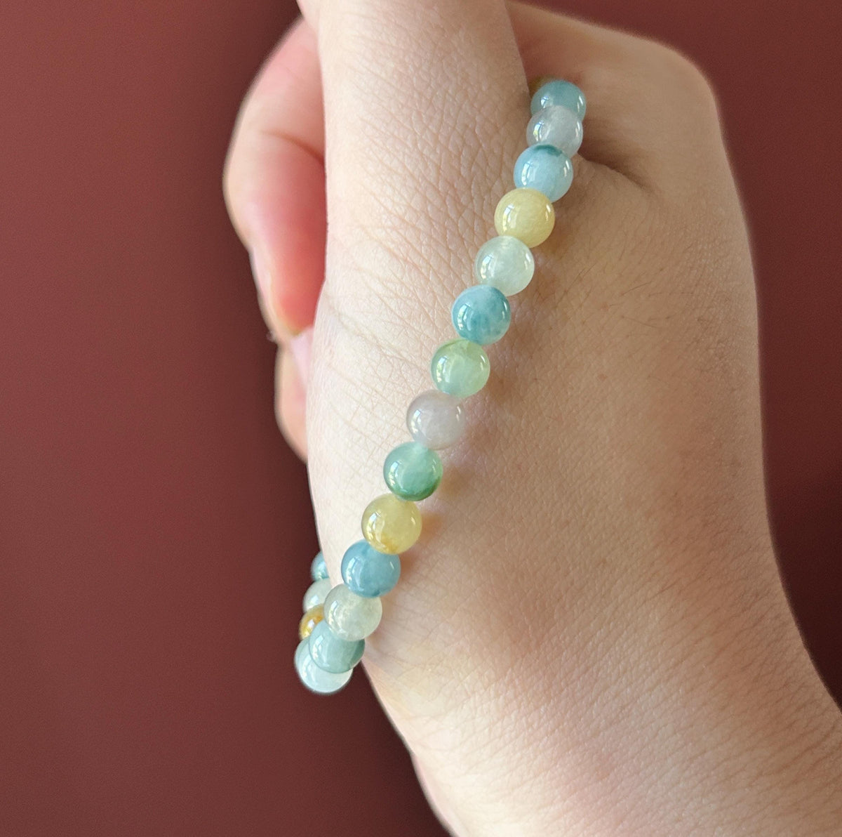 Natural Jadeite Beaded Bracelet, Burmese Type A Translucent Icy-Glutinous Jade, Fresh Autumn Tones, 5.8mm