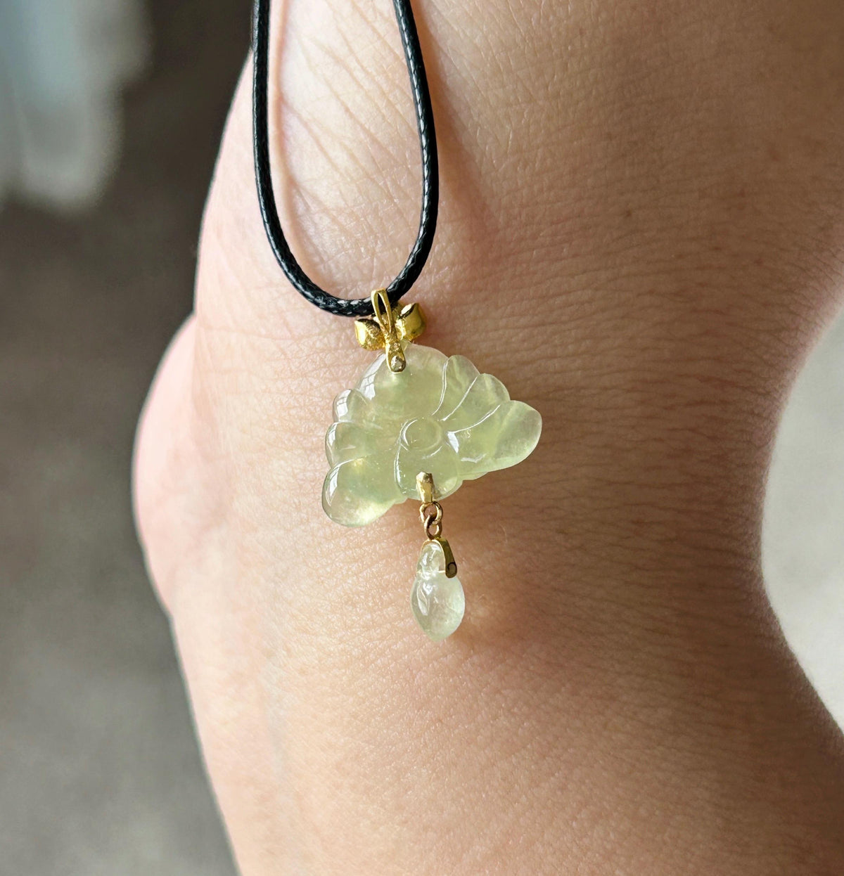 Natural Jadeite Lotus Pendant Minimalist Jewelry Burmese Type A Highly Translucent Icy Light Lemon Yellow Jade, 18k Solid Gold Bail