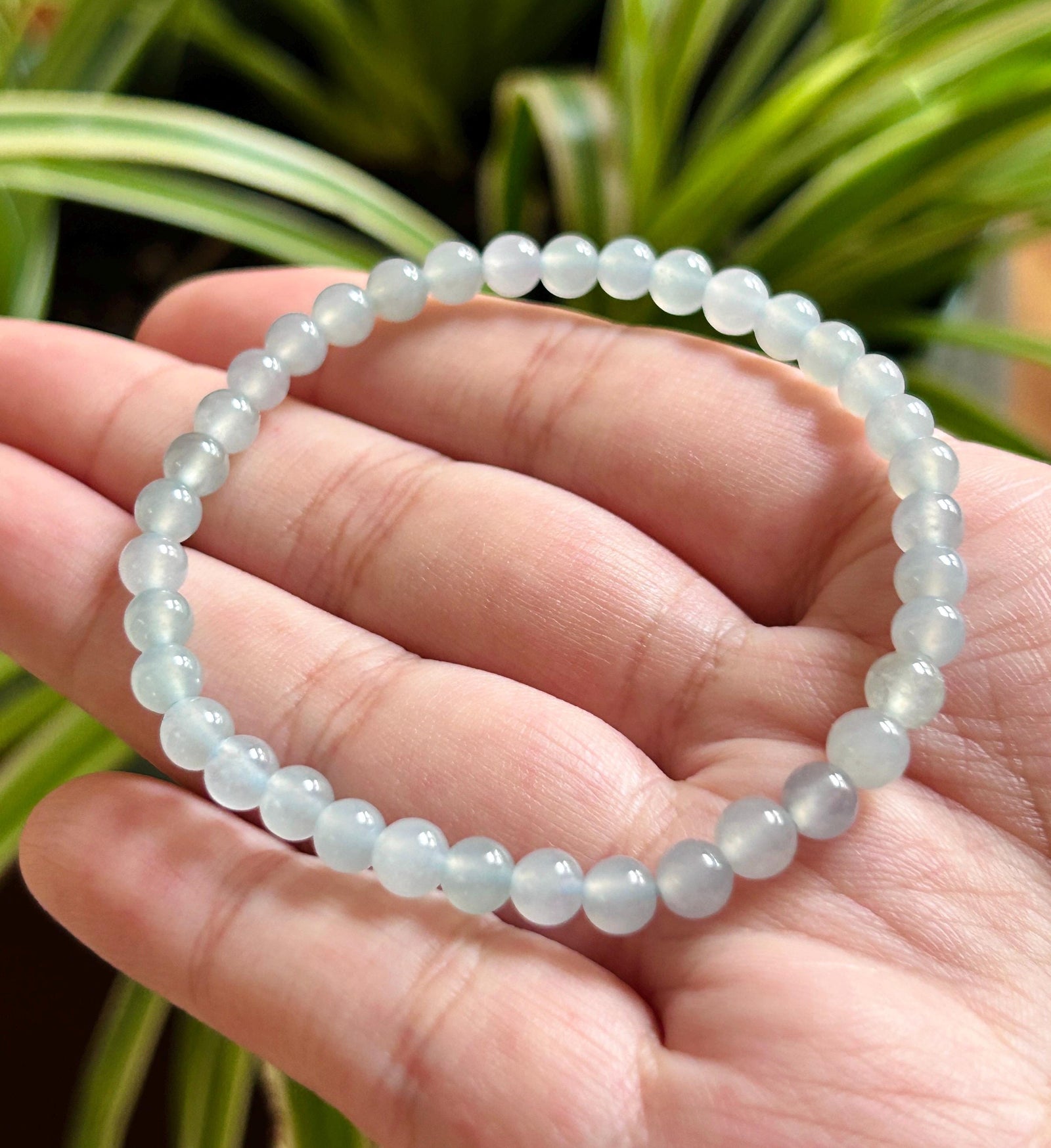 Natural Jadeite Beaded Bracelet – Burmese Type A Highly Translucent Icy Soft Misty Lavender Blue Jade, 5mm, Minimalist Jewelry
