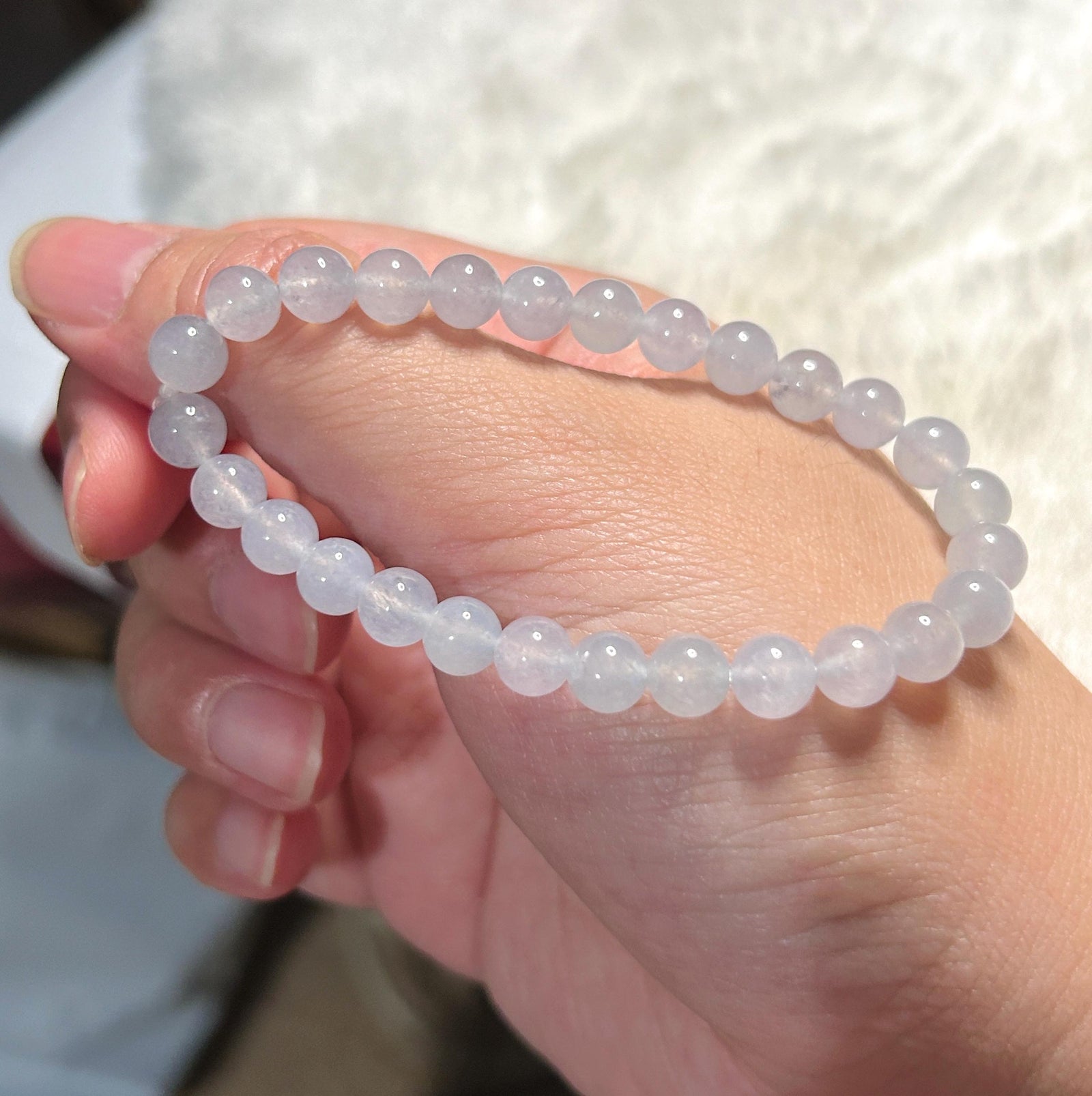 Natural Jadeite Beaded Bracelet – Burmese Type A Highly Translucent Icy Soft Lavender Lilac Jade, 6.6mm, Minimalist Jewelry