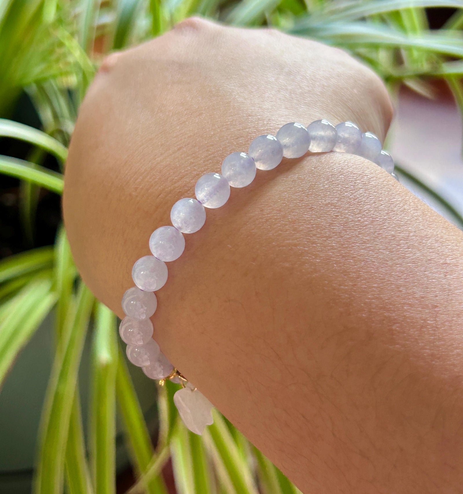 Natural Jadeite Beaded Bracelet – Burmese Type A Highly Translucent Icy Soft Lavender Lilac Jade, 6.6mm, Minimalist Jewelry