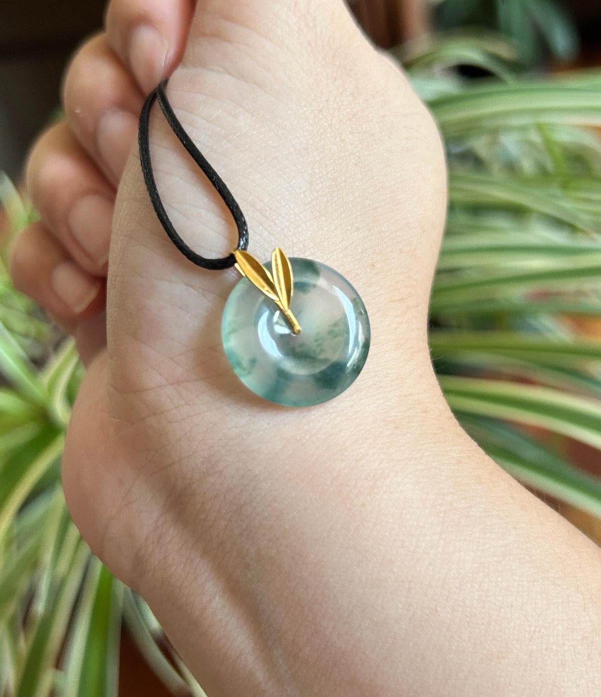Certified Natural Jadeite Dainty Peace Donut Pendant Burmese Type A Highly Translucent High Icy Bluish Green Floral Jade| 18k Solid Gold