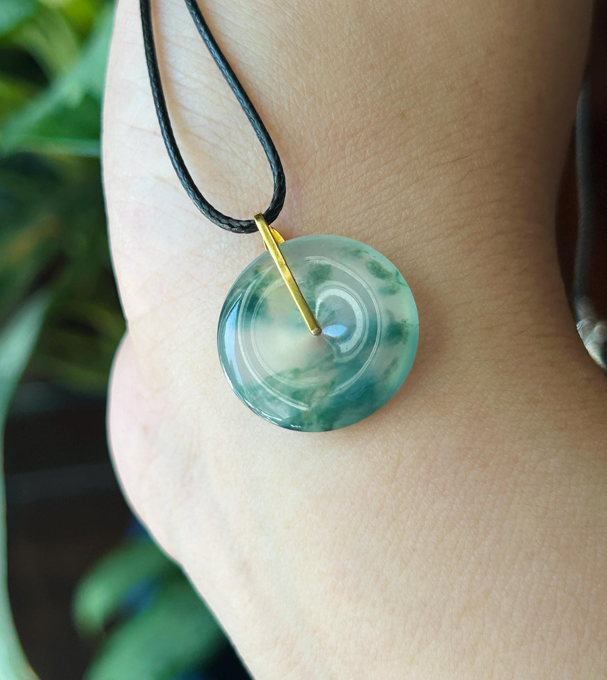 Certified Natural Jadeite Dainty Peace Donut Pendant Burmese Type A Highly Translucent High Icy Bluish Green Floral Jade| 18k Solid Gold