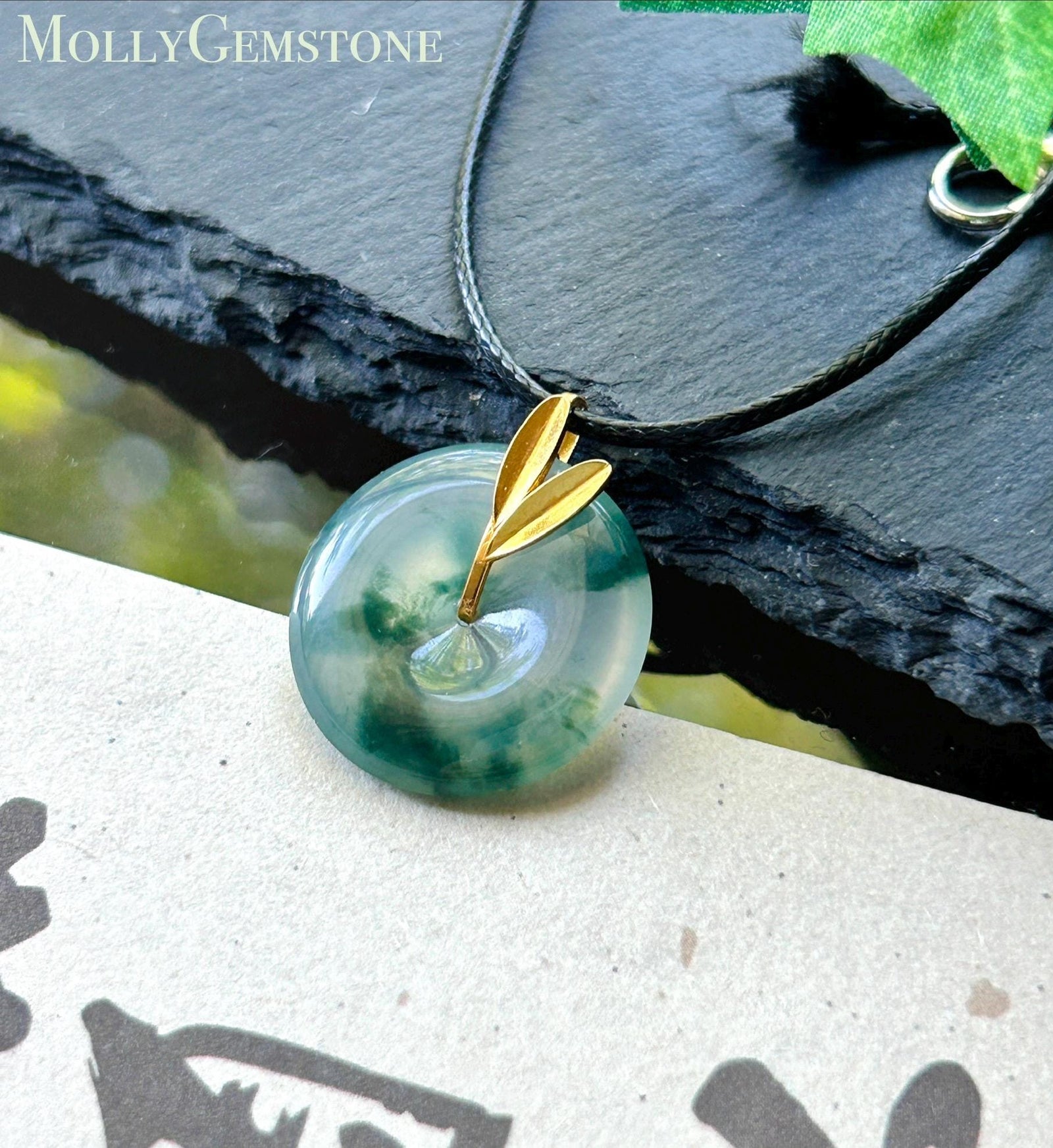 Certified Natural Jadeite Dainty Peace Donut Pendant Burmese Type A Highly Translucent High Icy Bluish Green Floral Jade| 18k Solid Gold